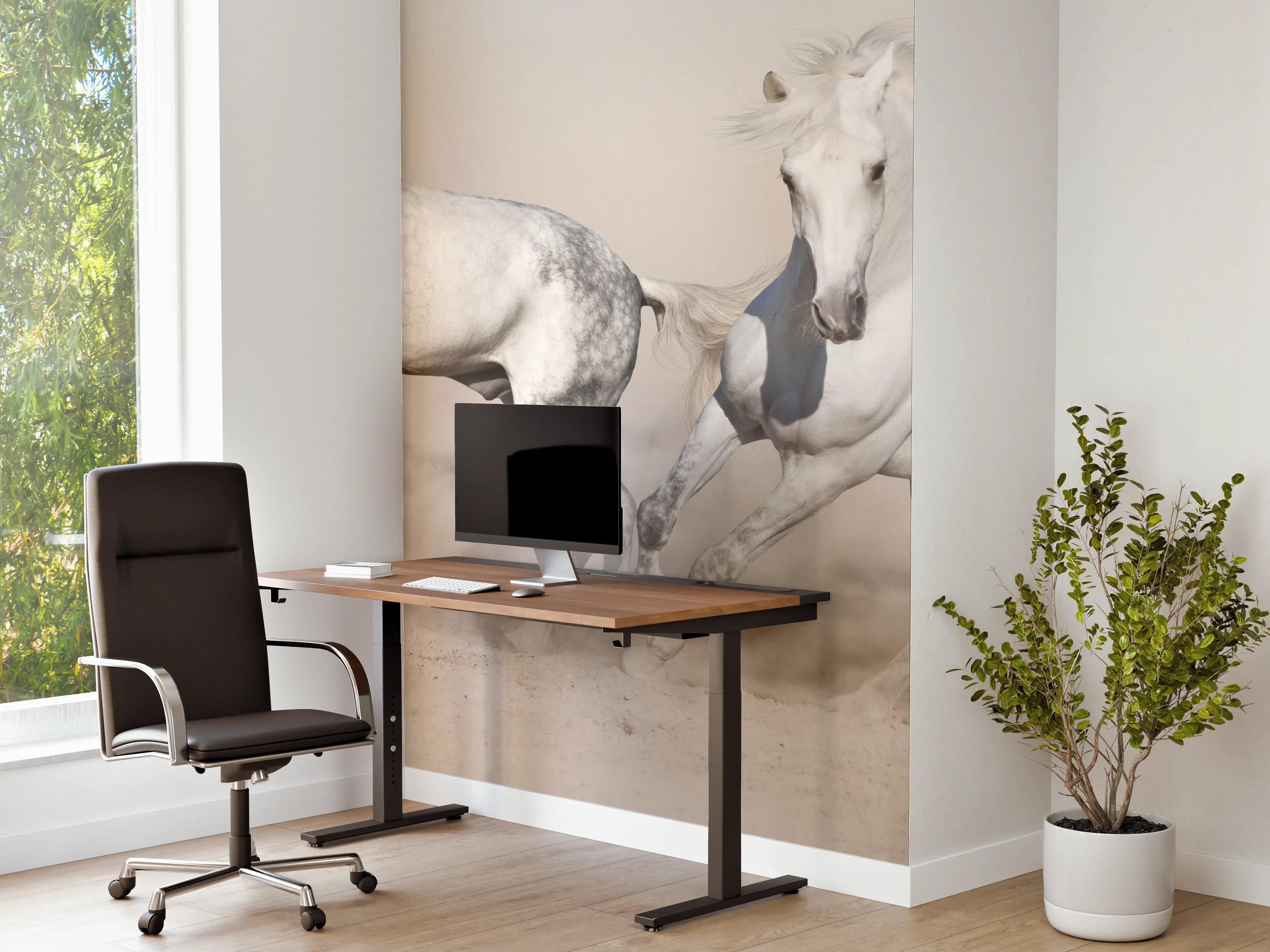 Büro Wandgestaltung - Weiße Pferdeherde Wüstenstaub