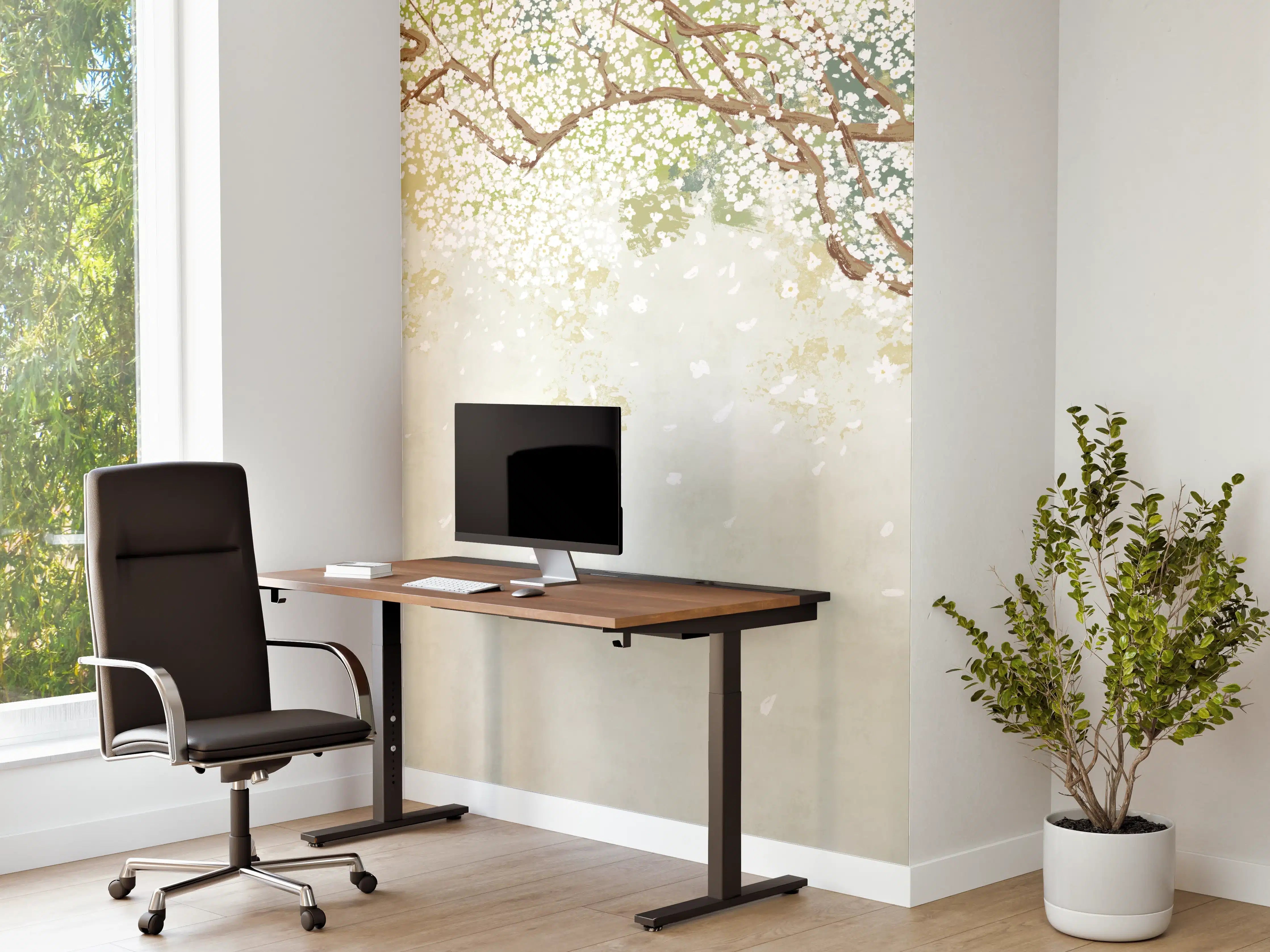 Büro Wandgestaltung - Weiße Sakura Blätter - Vintage