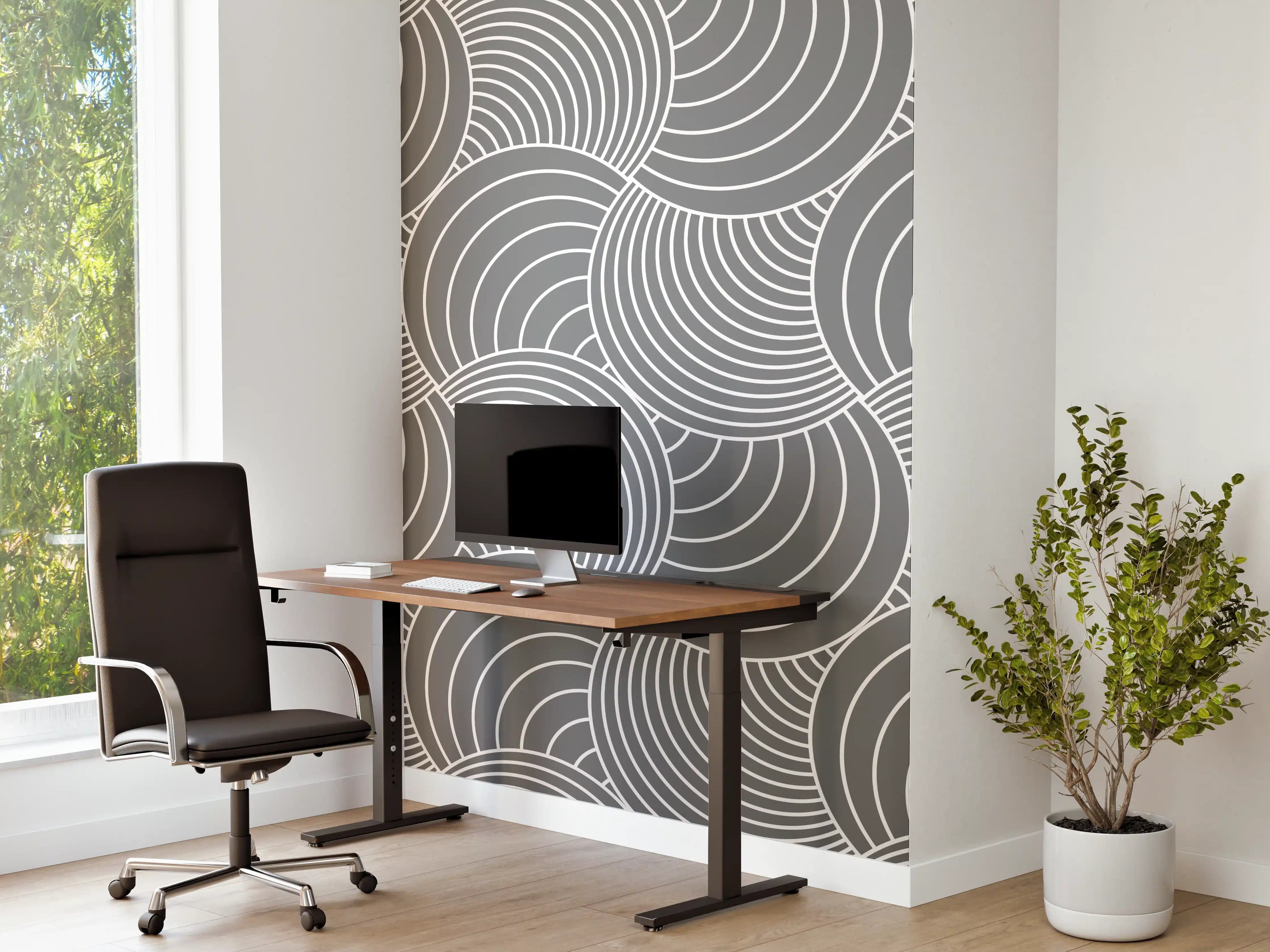 Büro Wandgestaltung - Weiße Wellen-Grafik in der Küche