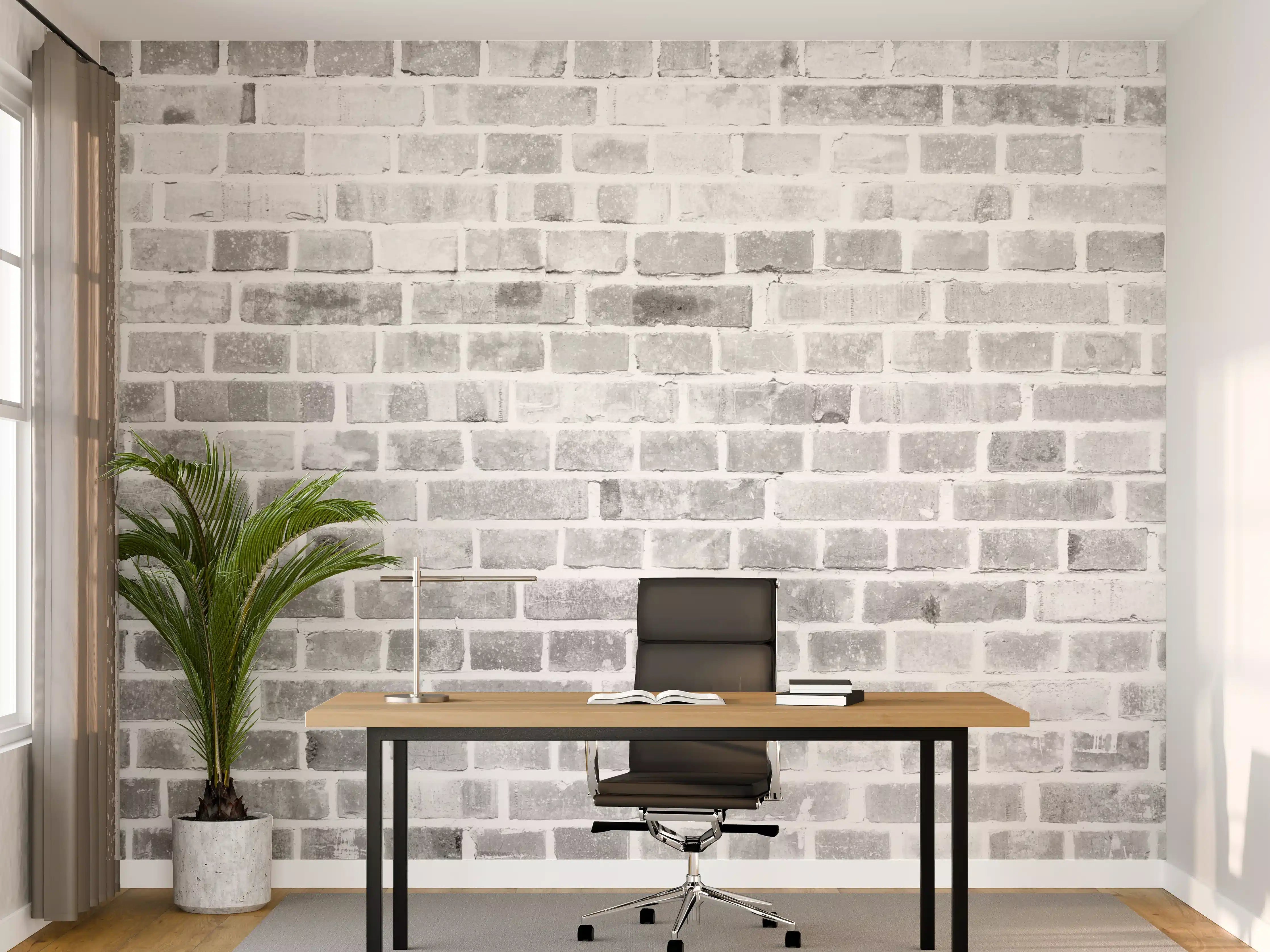 Büro Wandgestaltung - Weiße Ziegelsteinwand in Grautönen