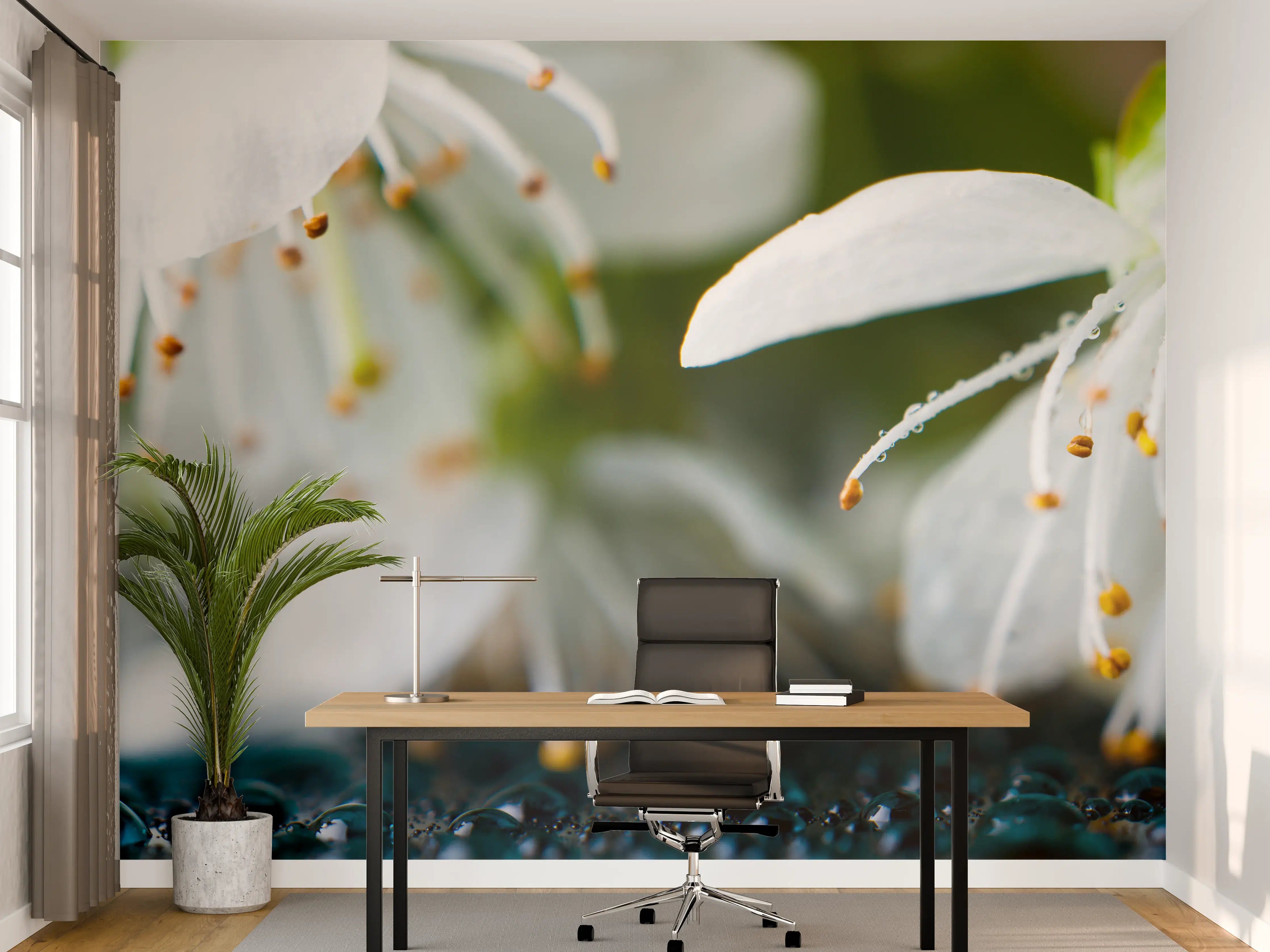 Büro Wandgestaltung - Weiße blühende Frühlingsblumen