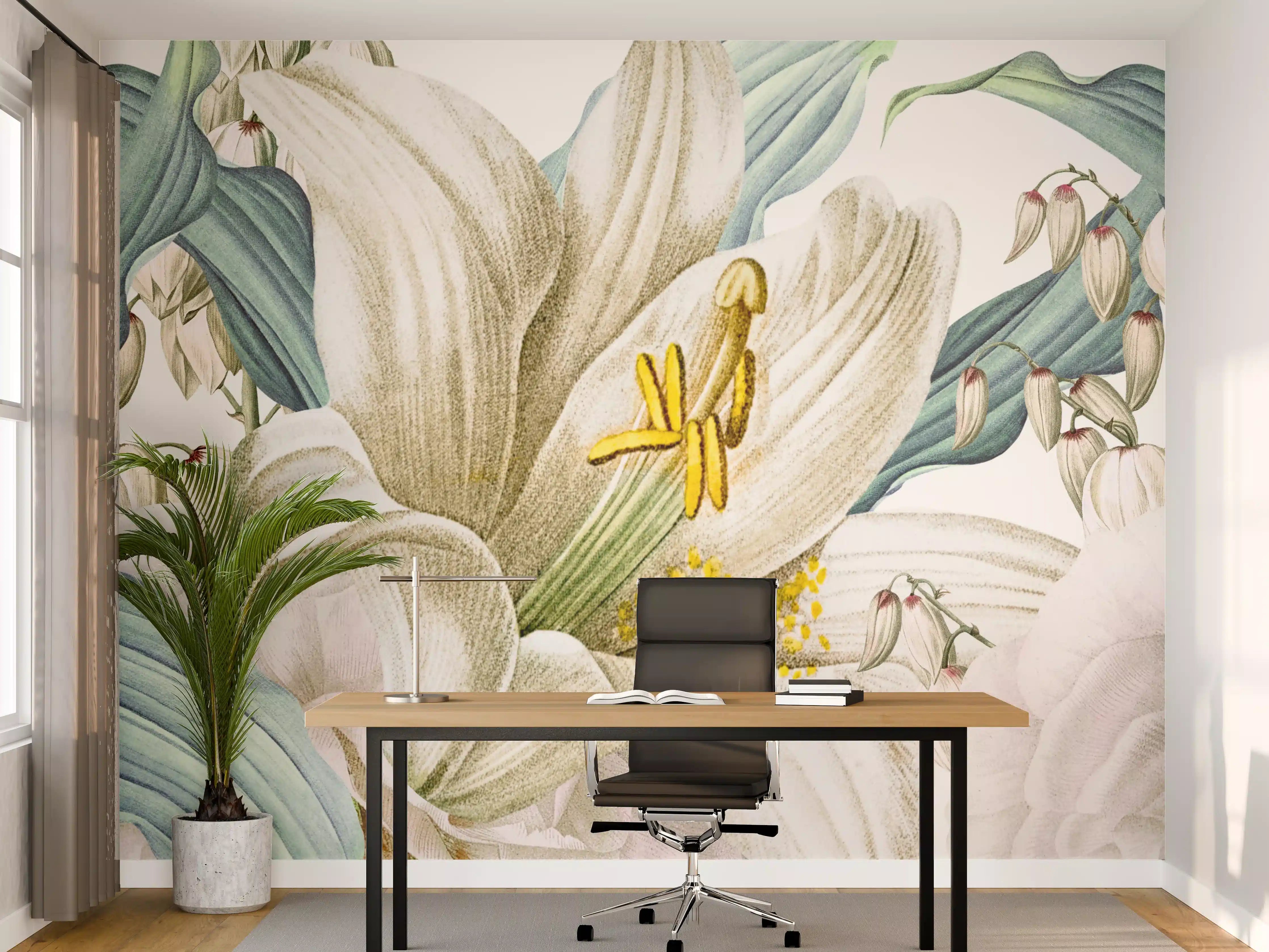 Büro Wandgestaltung - Weißen und cremefarbenen Rosen