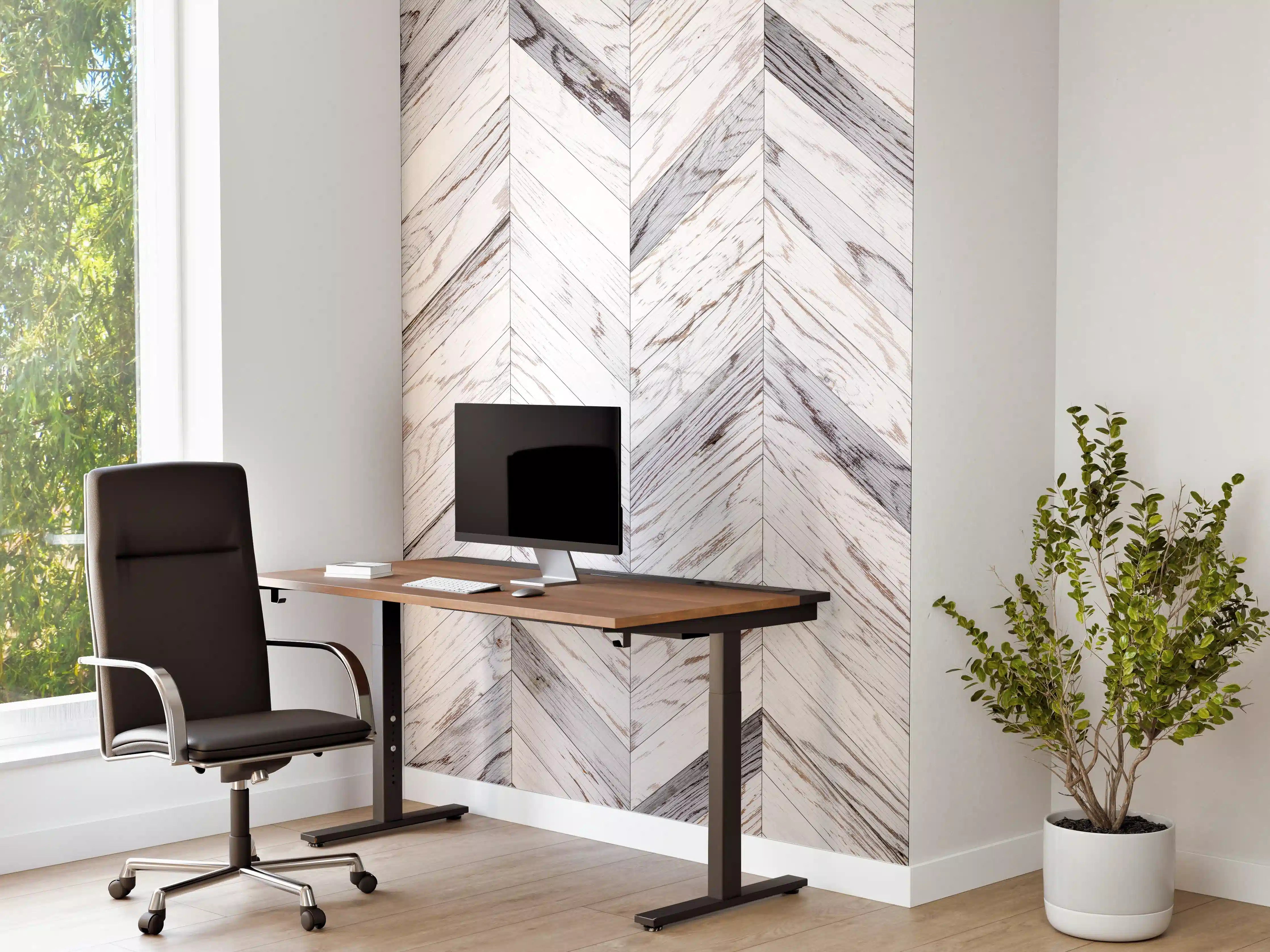 Büro Wandgestaltung - Weißer Chevron - Holzoptik