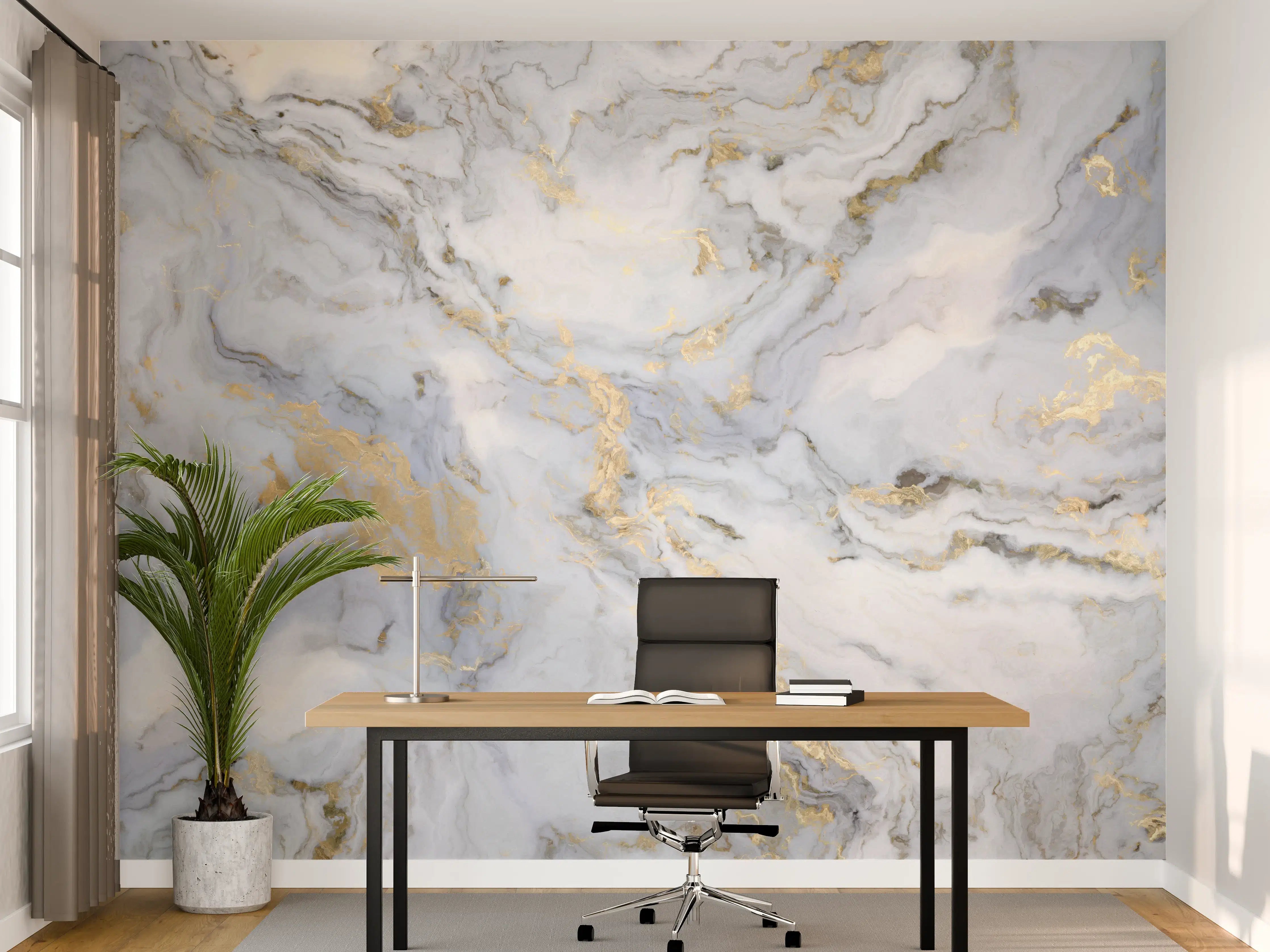 Büro Wandgestaltung - Weißer Marmor mit Goldelementen