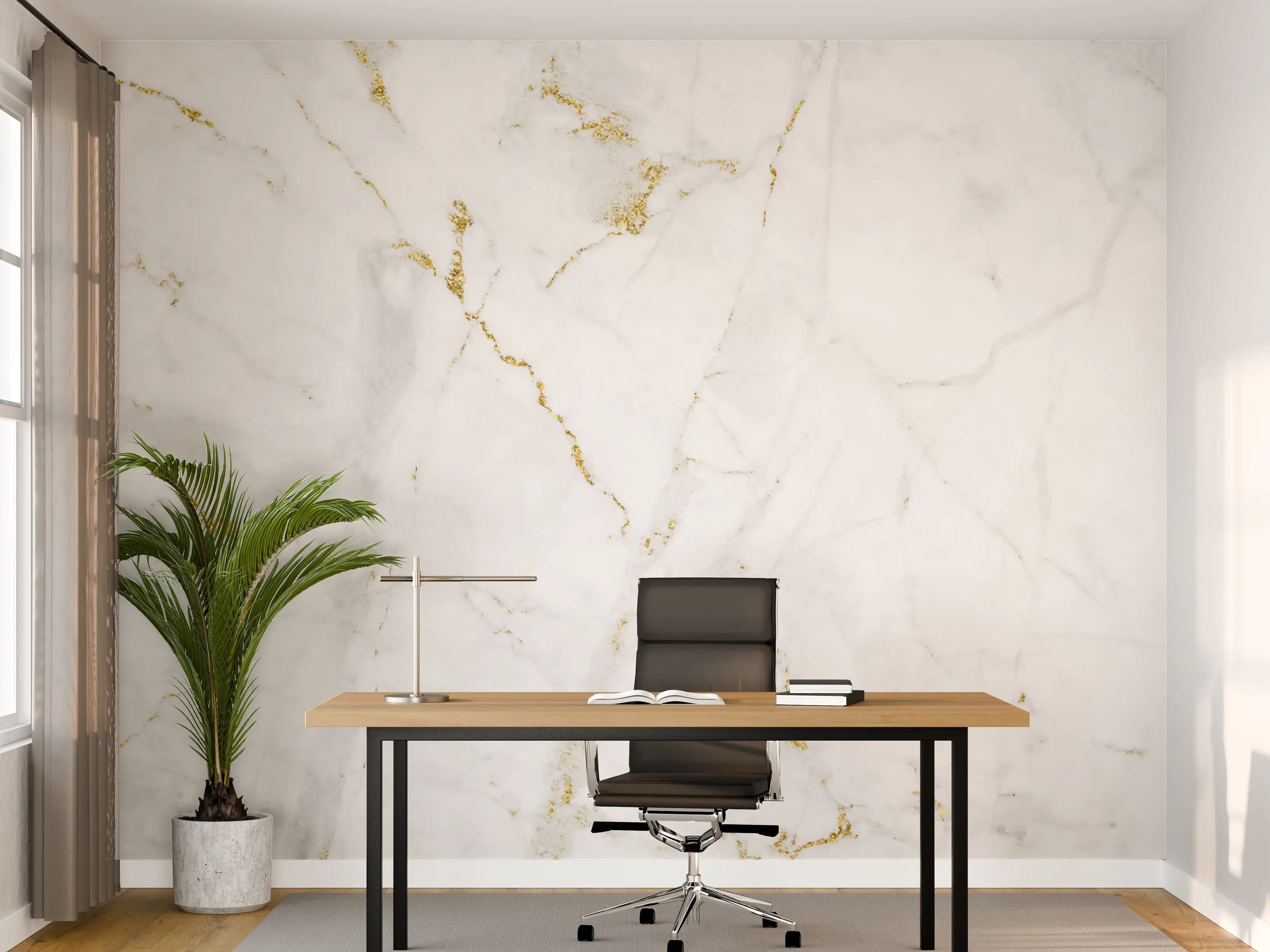 Büro Wandgestaltung - Weißer Marmor mit goldenen Adern