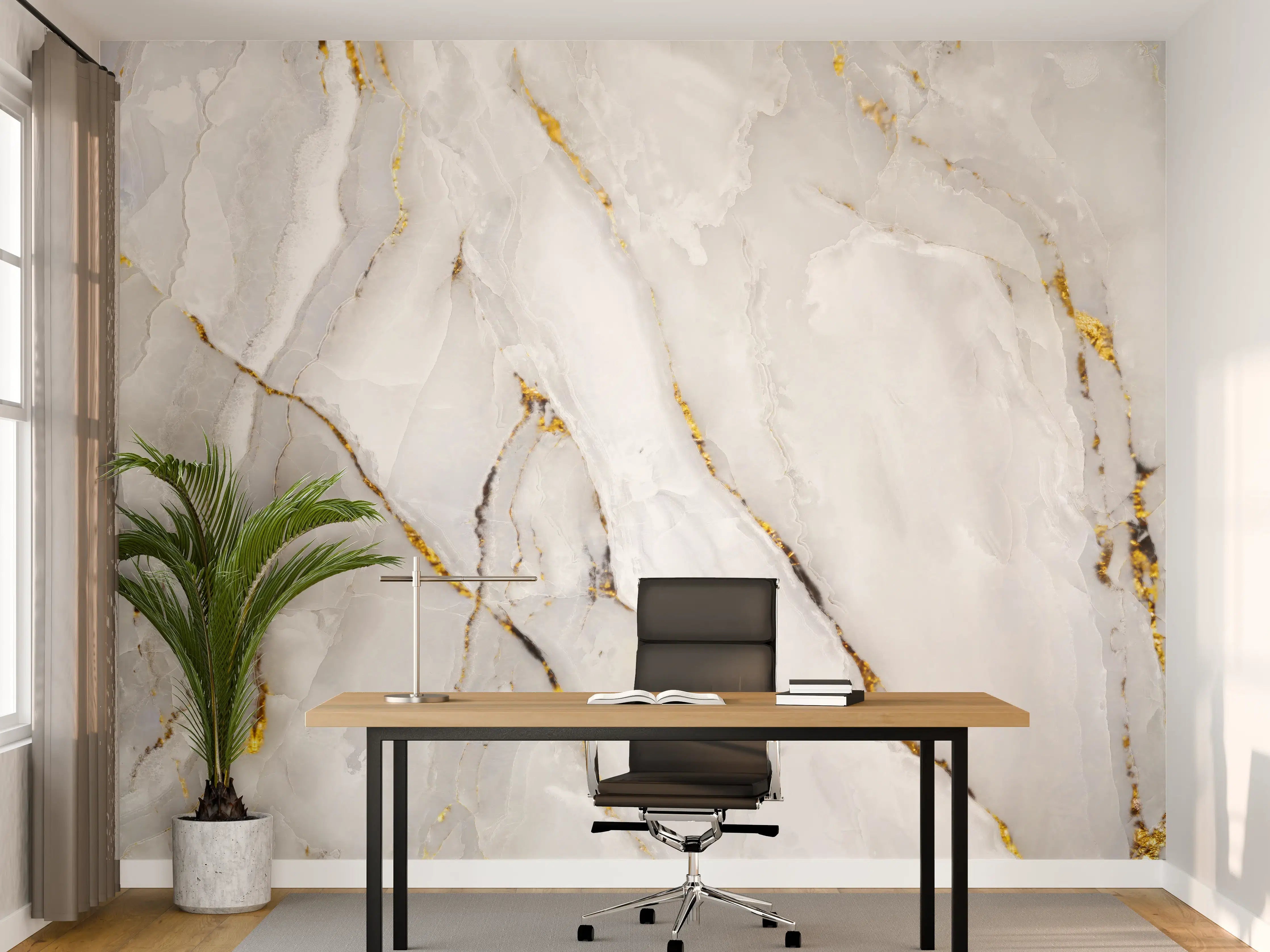Büro Wandgestaltung - Weißer Statuario-Marmor mit goldene Adern