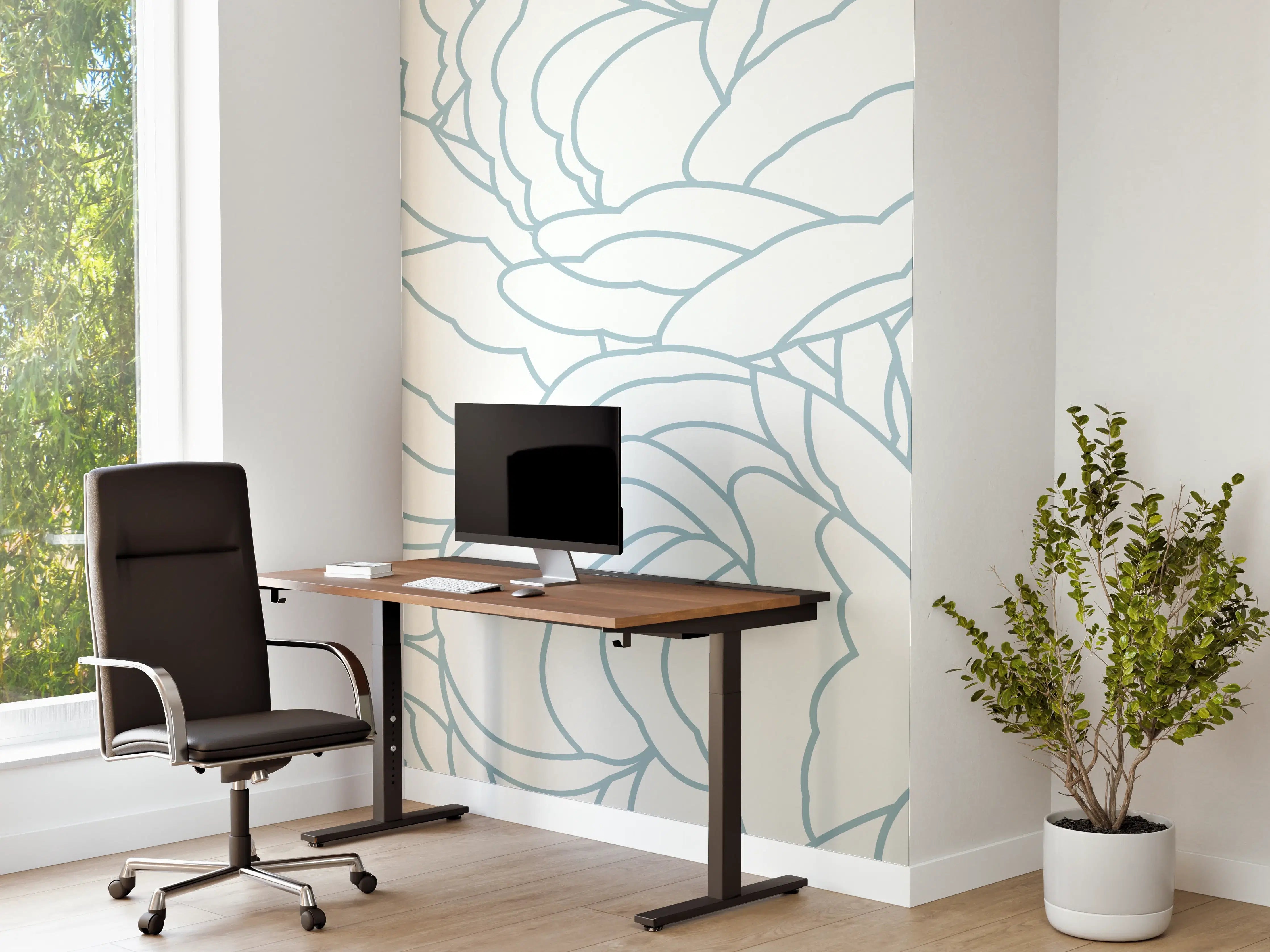 Büro Wandgestaltung - Weißes Blumenmuster mit zarten Grauschattierungen