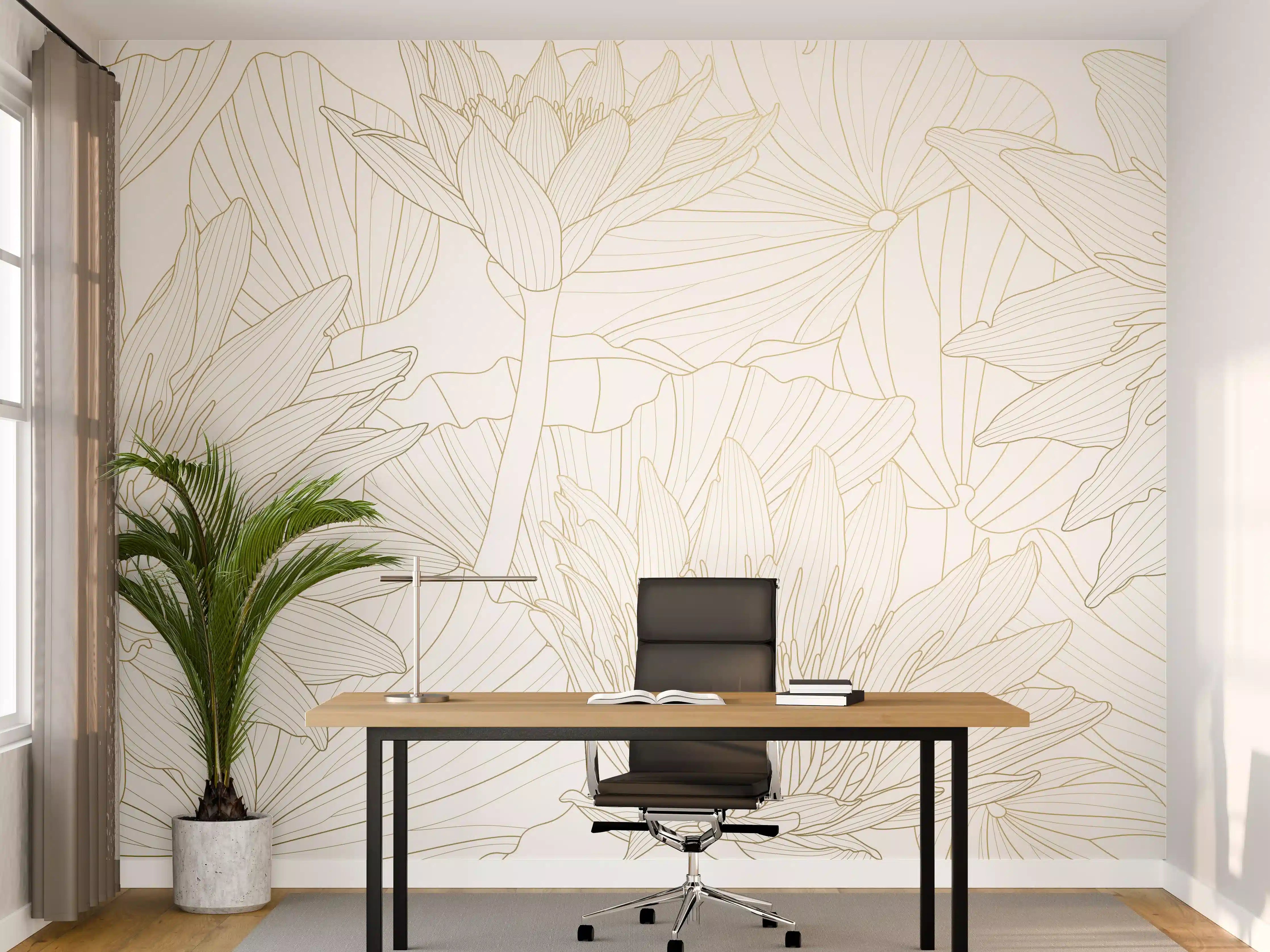 Büro Wandgestaltung - Weißes Floral-Linien Kunstwerk
