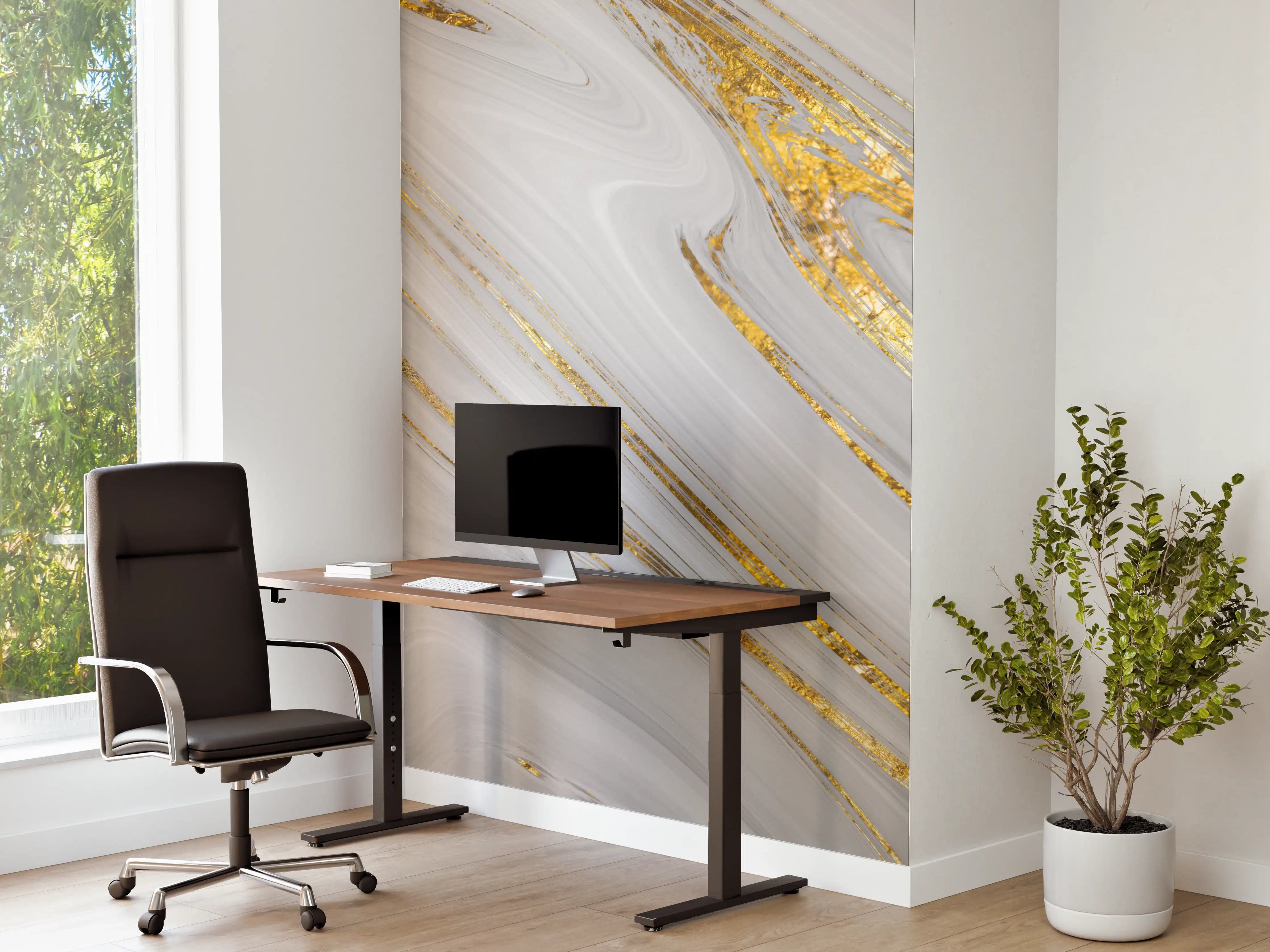 Büro Wandgestaltung - Weißes Marmor Muster mit goldenen Adern