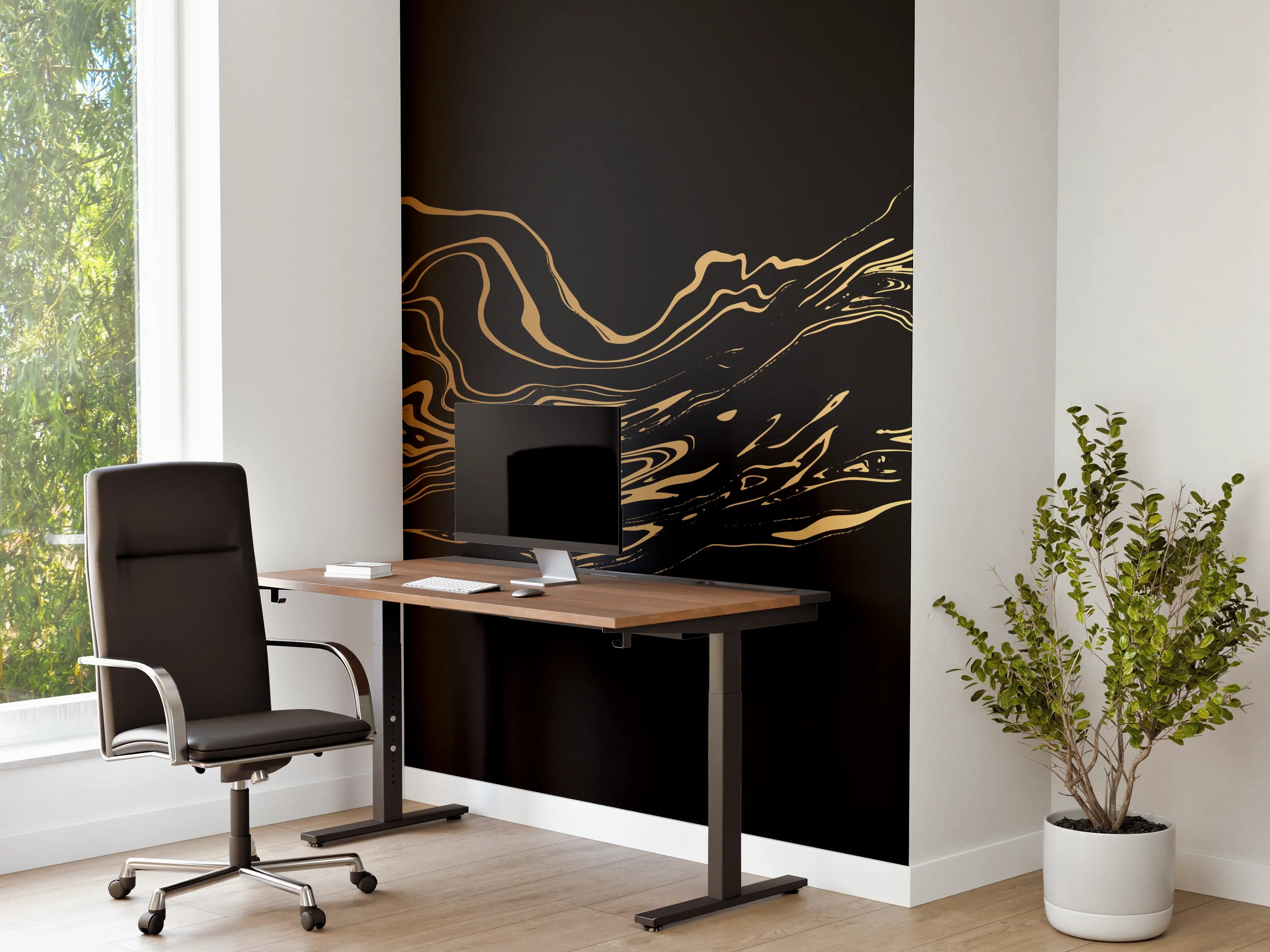 Büro Wandgestaltung - Wellenartiges dunkles goldenes Muster
