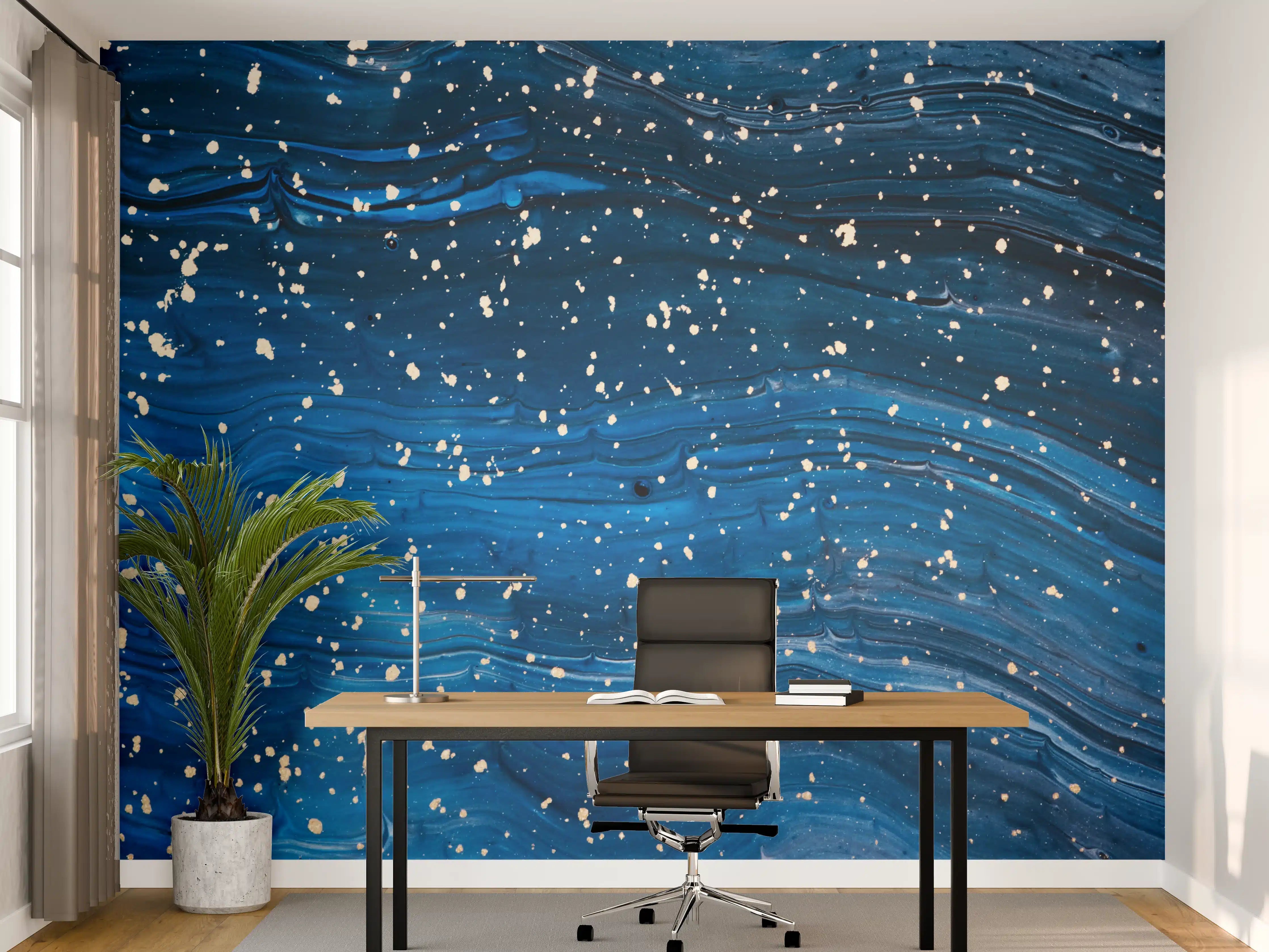 Büro Wandgestaltung - Wellenmeer in Blau mit weißen Spritzern