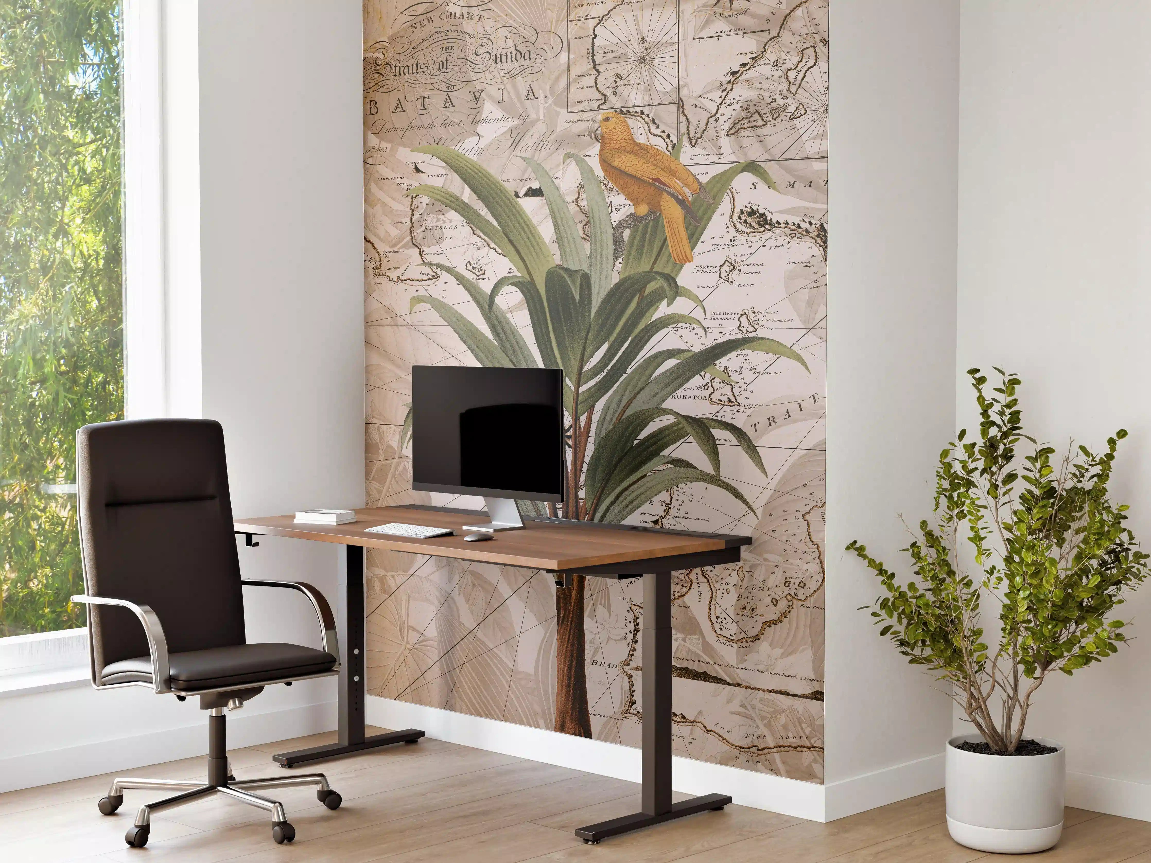 Büro Wandgestaltung - Weltkarte - tropische Pflanze
