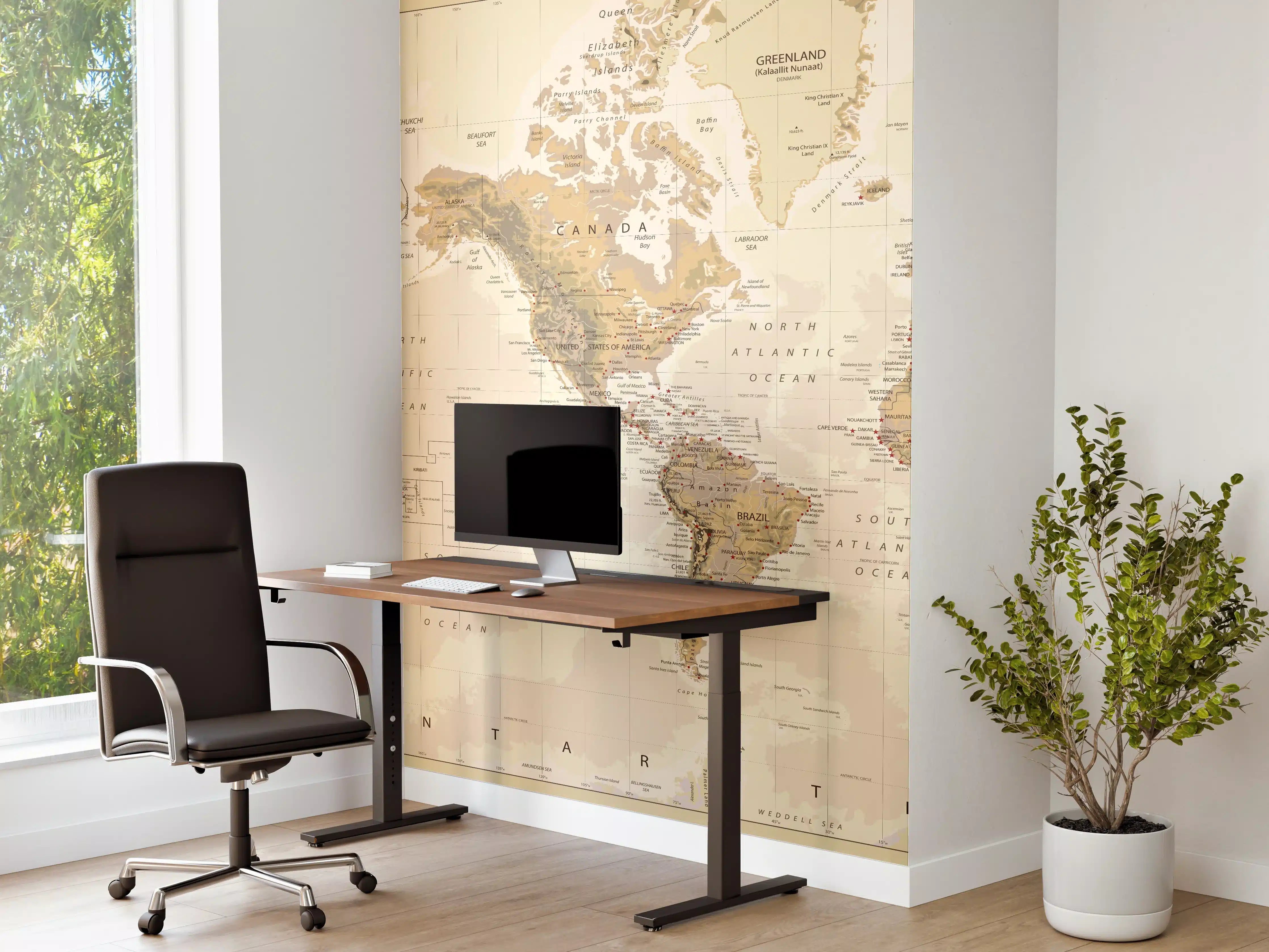Büro Wandgestaltung - Weltkarte in warmen Erdtönen