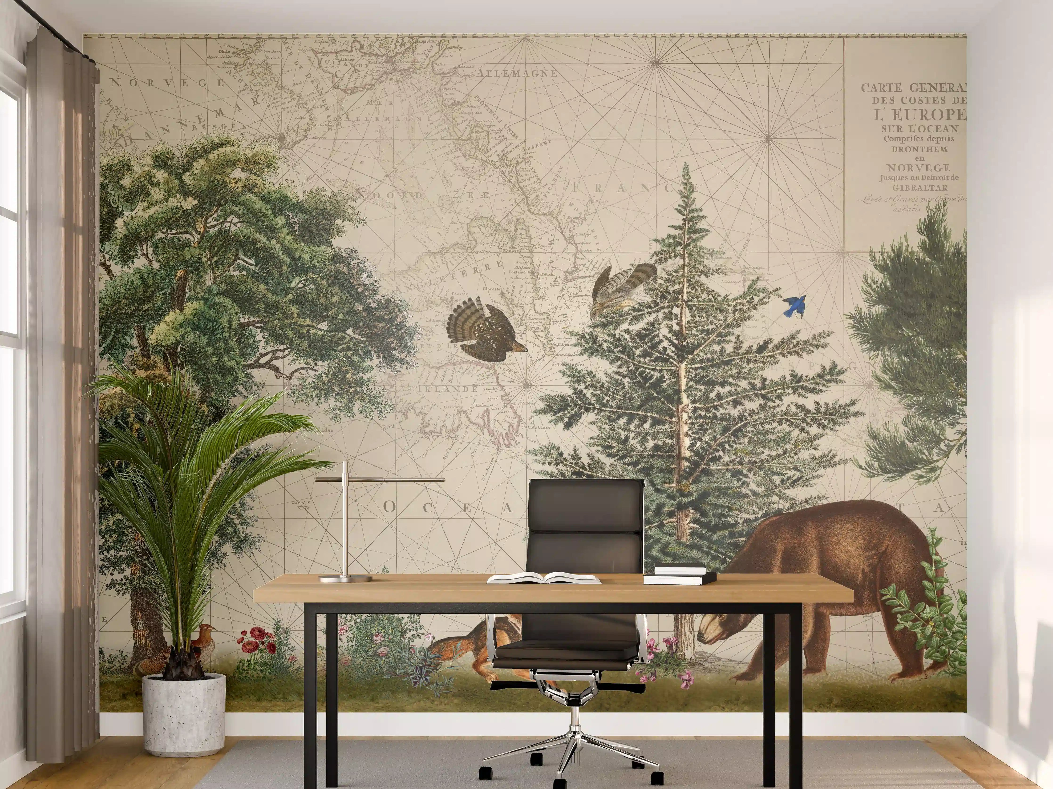 Büro Wandgestaltung - Weltkarte mit tropischem Wald