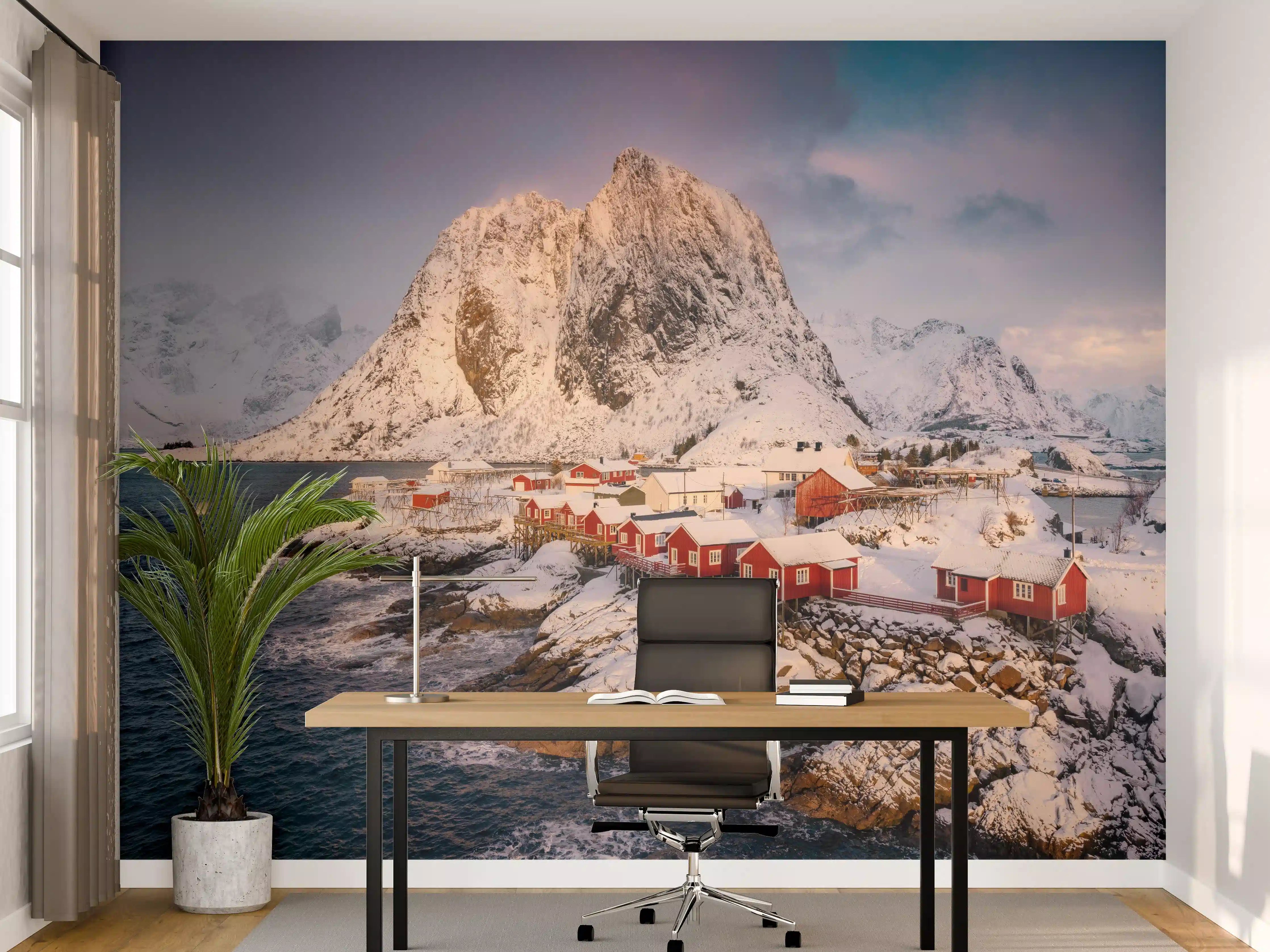 Büro Wandgestaltung - Winteridyll Lofoten Norwegen