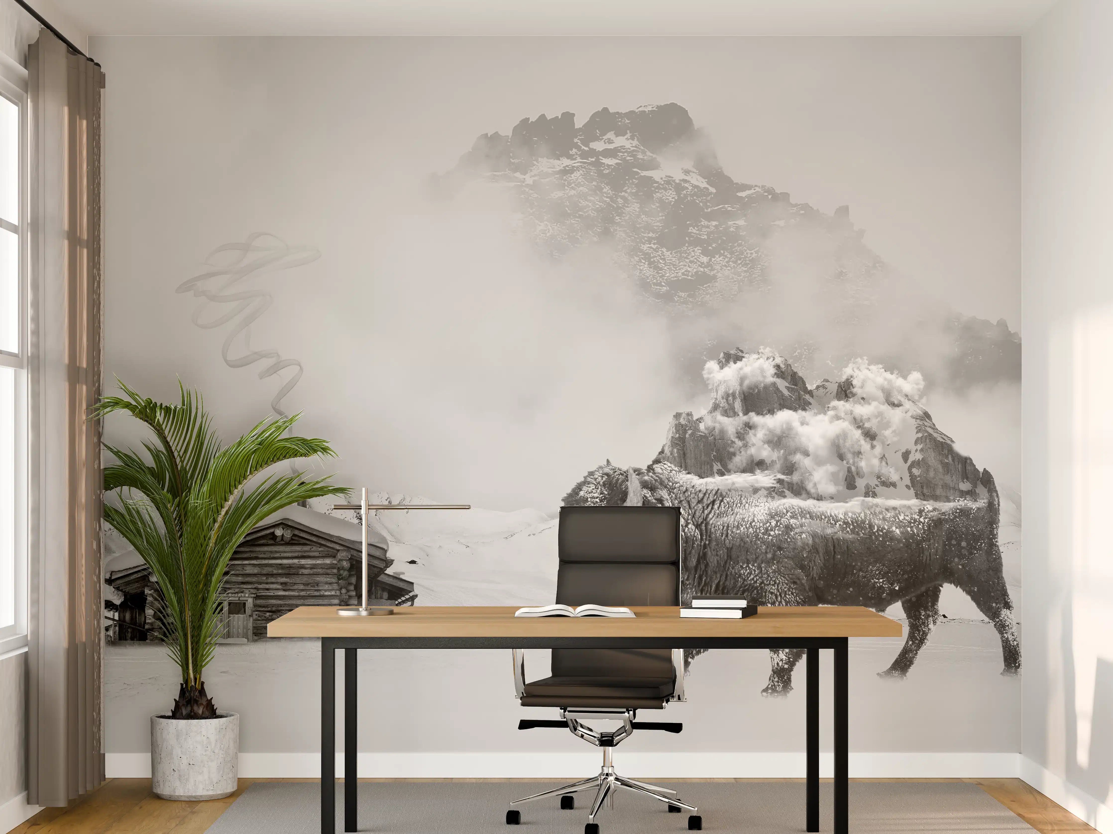 Büro Wandgestaltung - Winterlicher Bison in Schwarz-Weiß