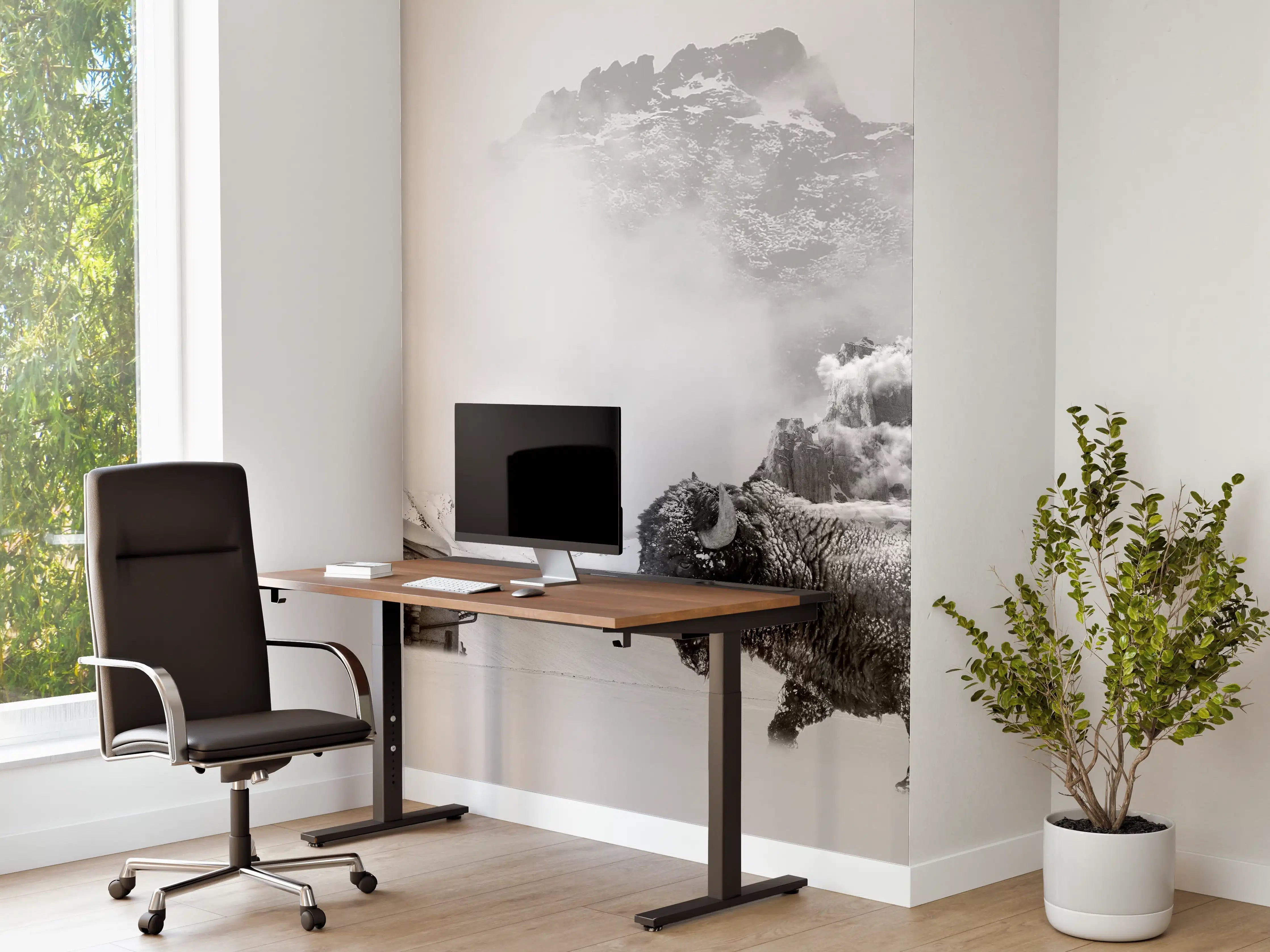 Büro Wandgestaltung - Winterlicher Bison in Schwarz-Weiß