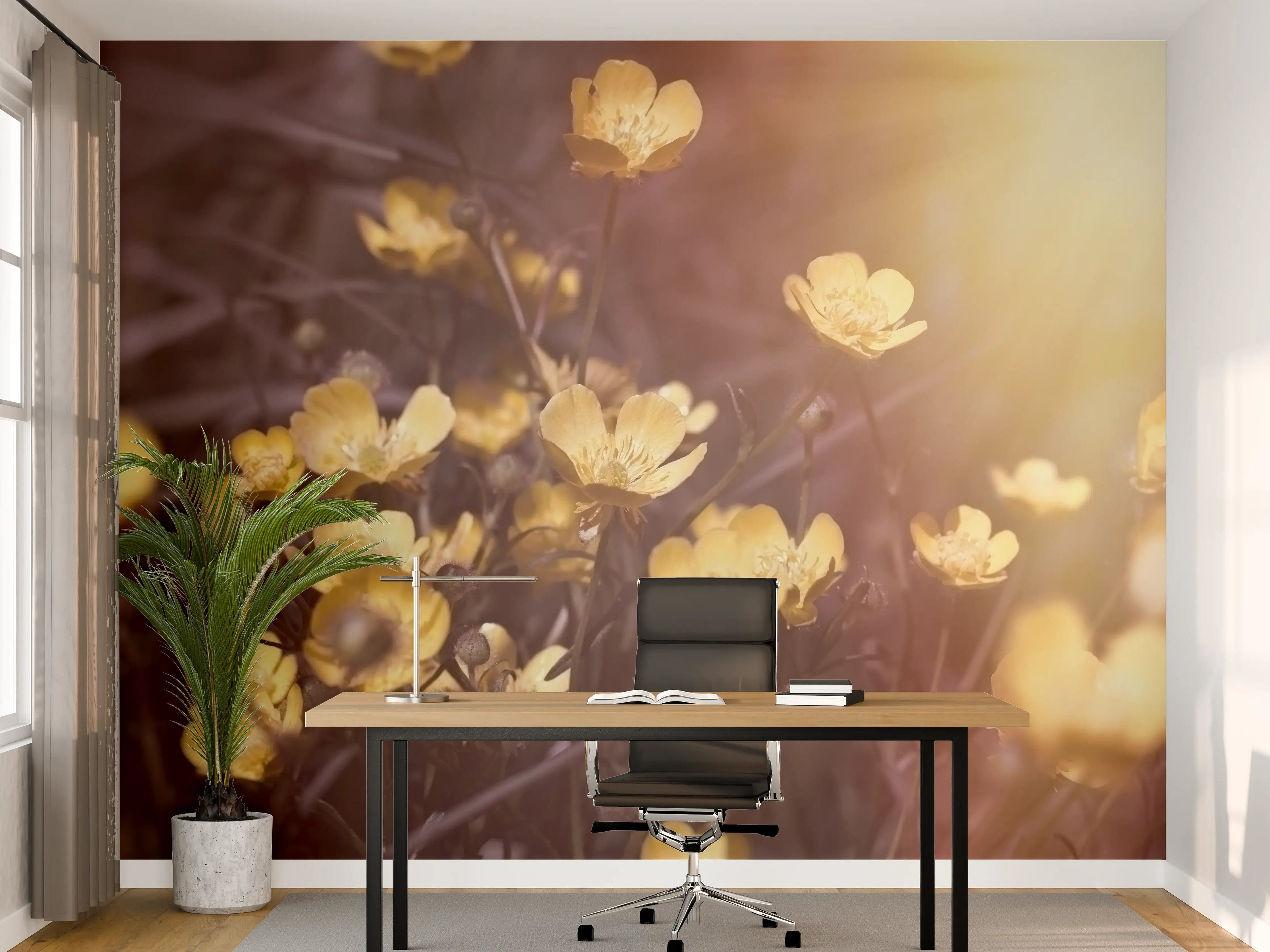Büro Wandgestaltung - Winterlinge auf einer Wiese bei Sonne