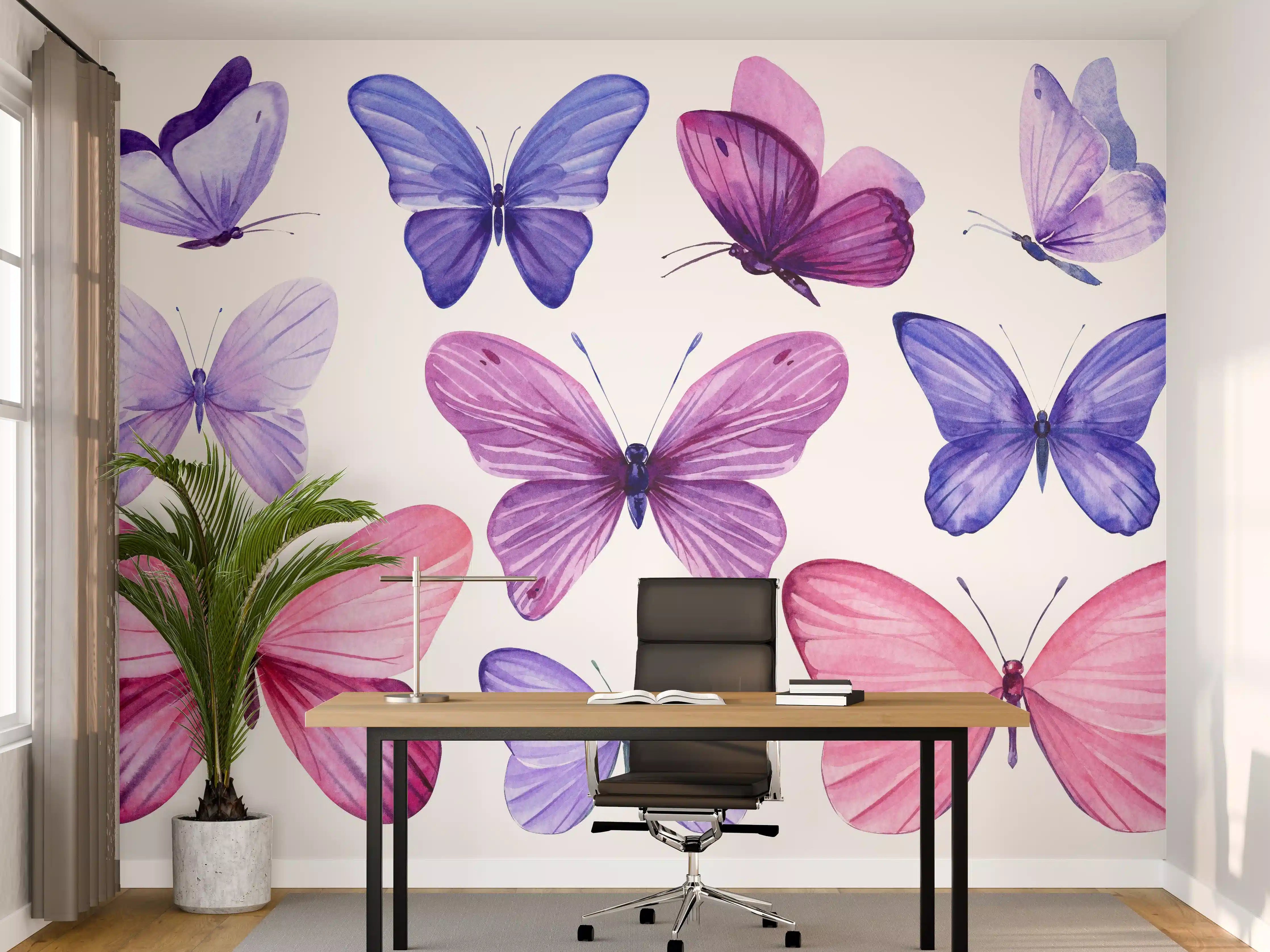 Büro Wandgestaltung - Wunderschöne Schmetterlinge auf weißem Hintergrund
