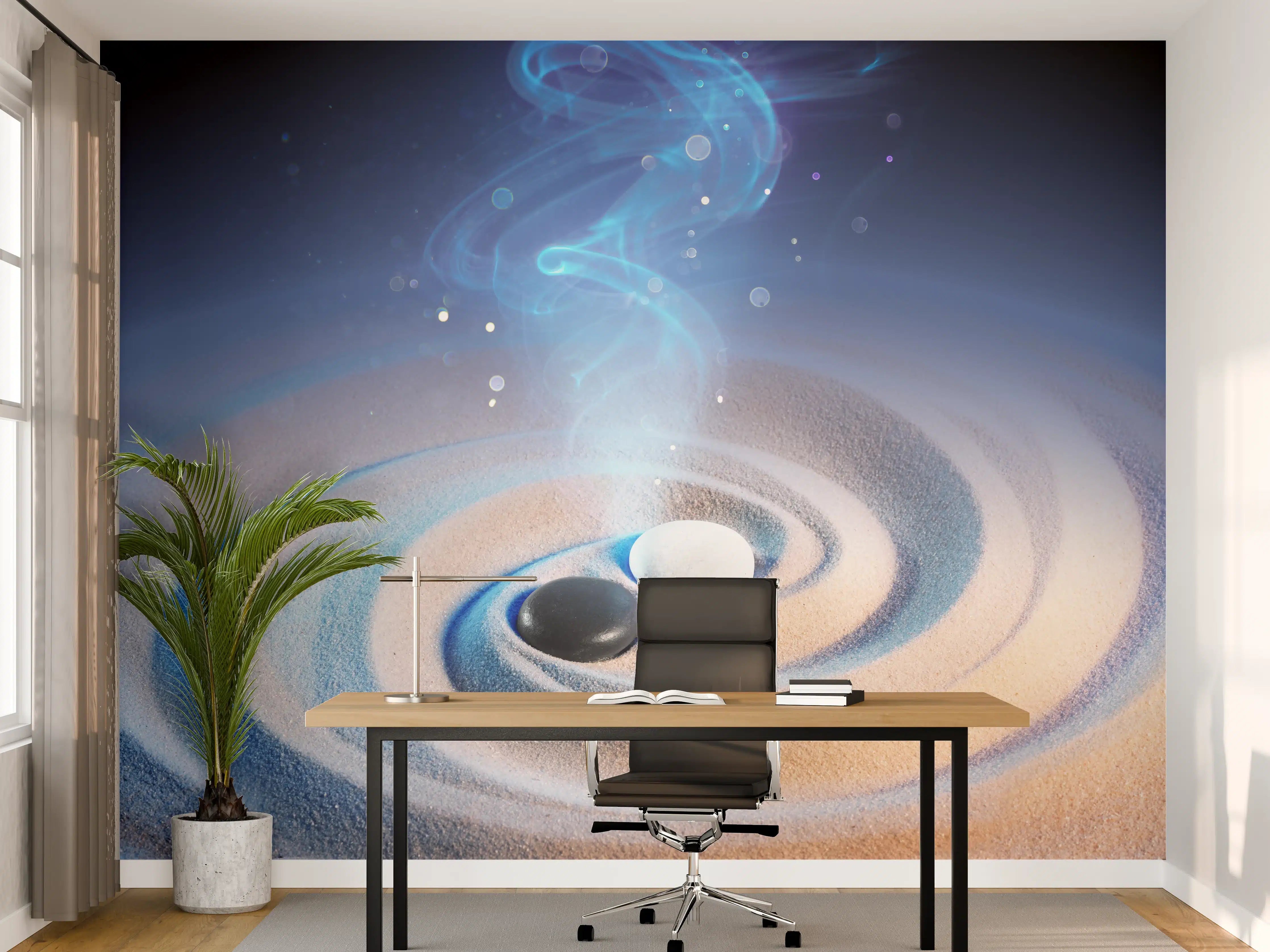 Büro Wandgestaltung - Yin und Yang Steine im Sand