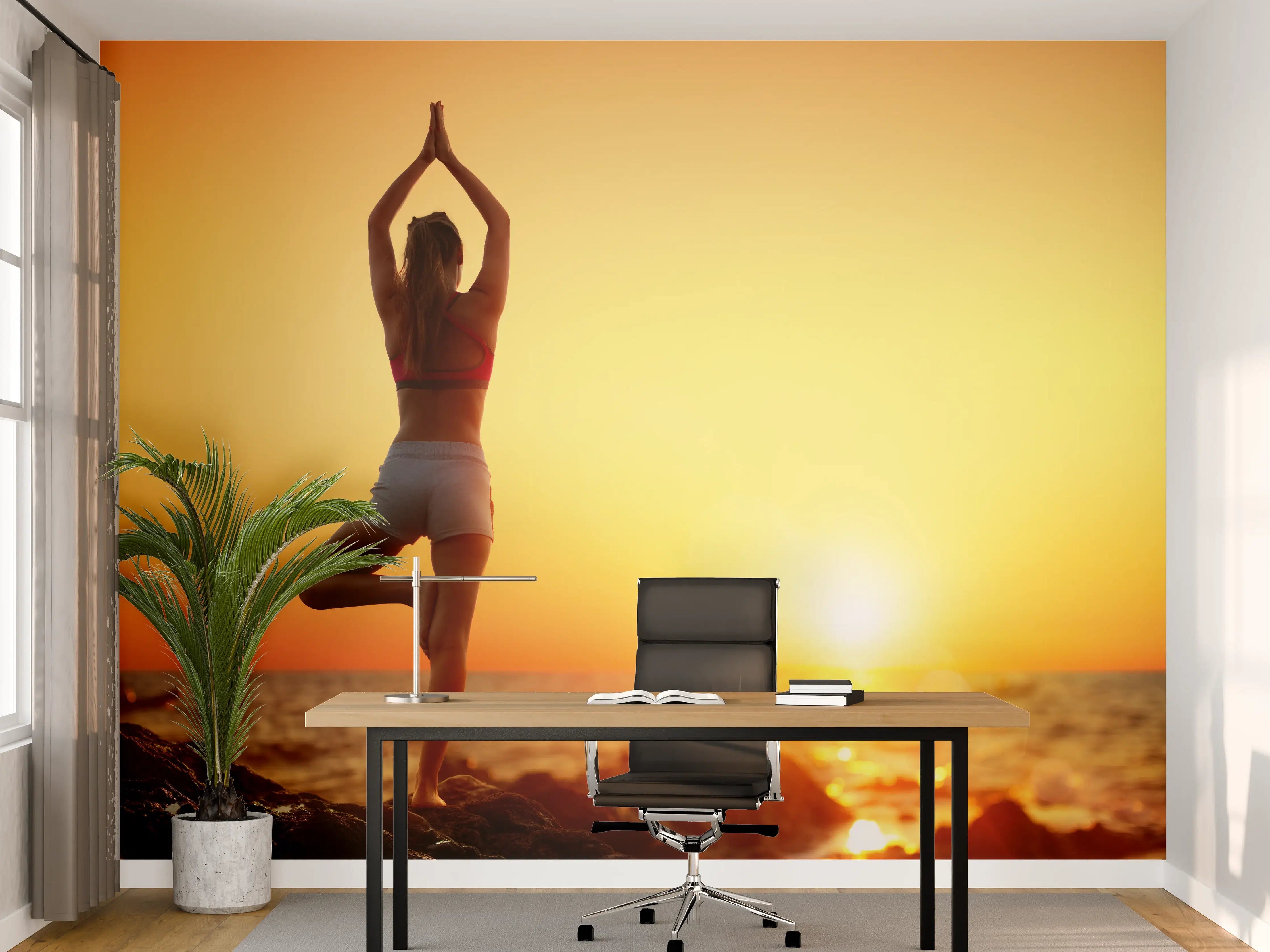Büro Wandgestaltung - Yoga bei Sonnenuntergang