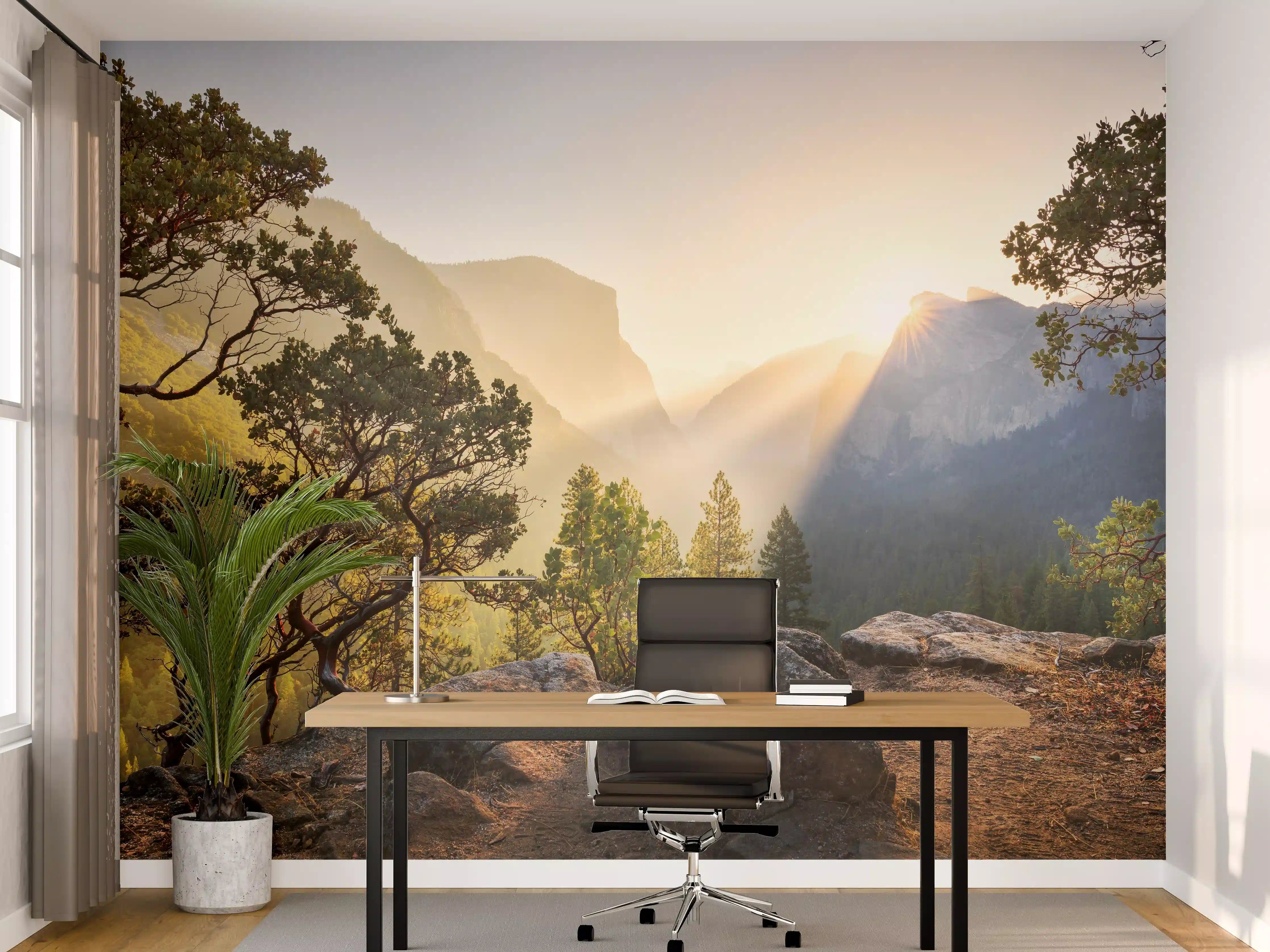Büro Wandgestaltung - Yosemite Sonnenstrahlen Panorama