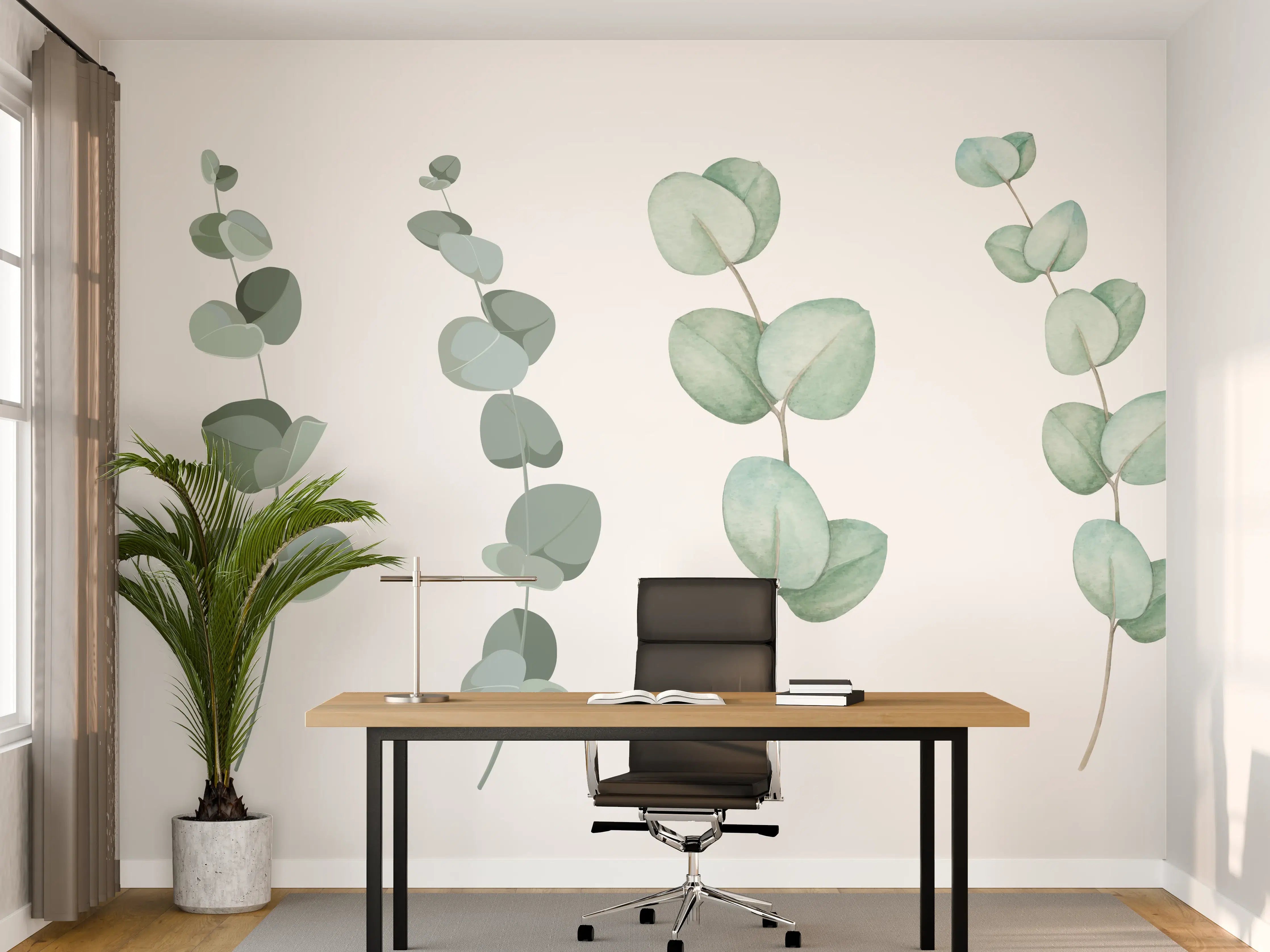 Büro Wandgestaltung - Zarte Eukalyptus Aquarell-Motive