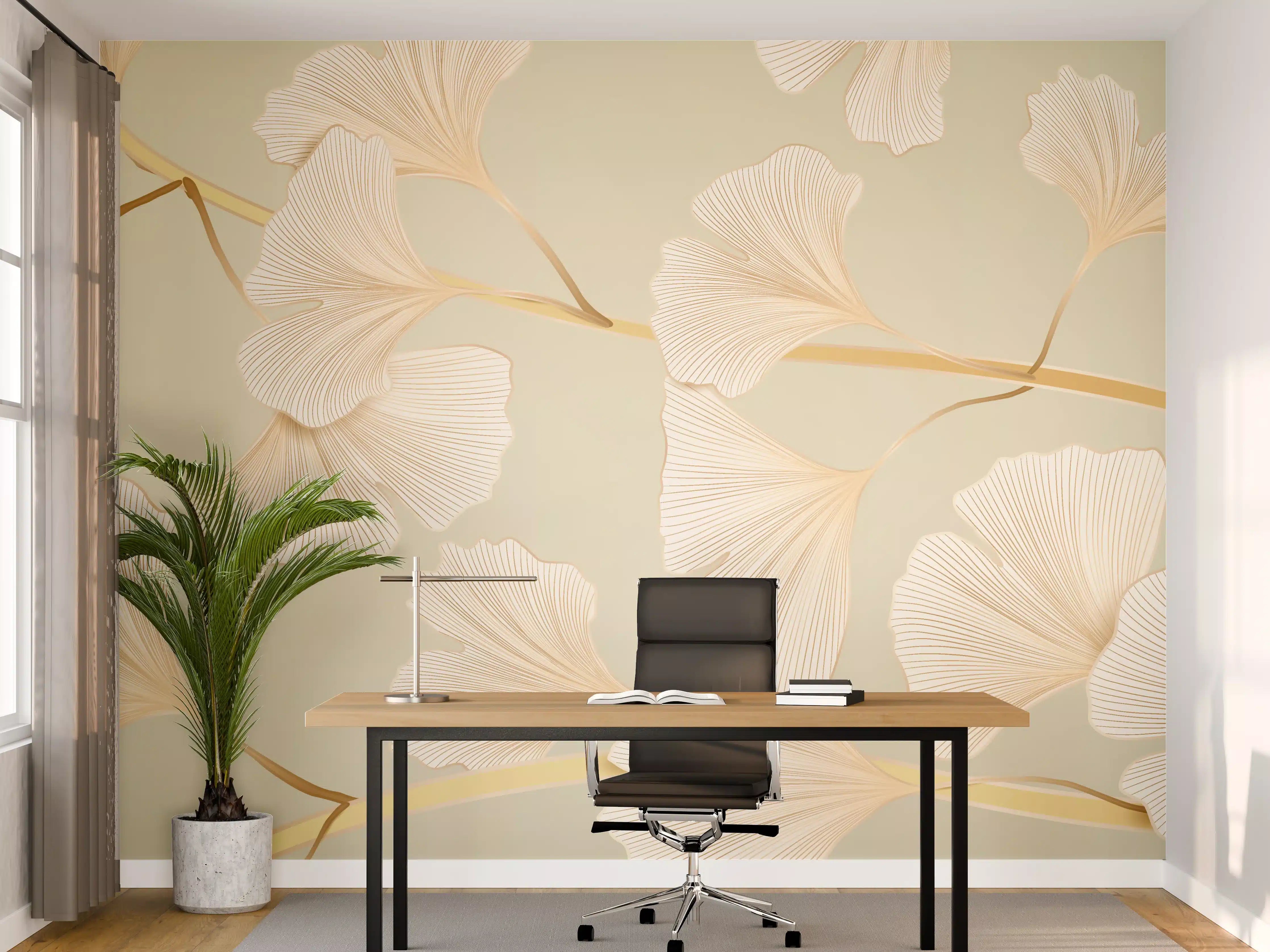 Büro Wandgestaltung - Zarte Ginkgo-Blatt-Muster