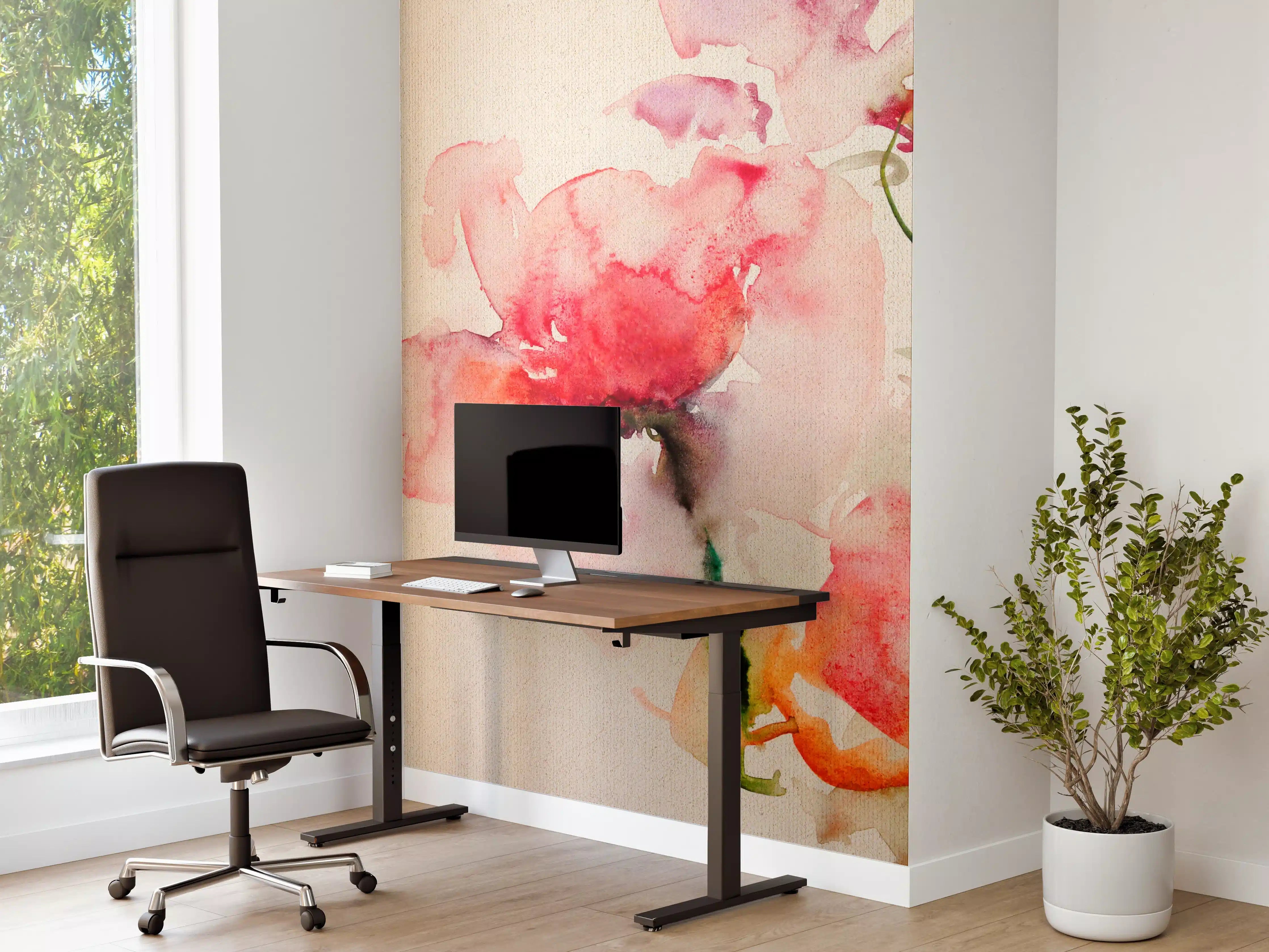Büro Wandgestaltung - Zarte Grau-Wasserfarben-Blumen
