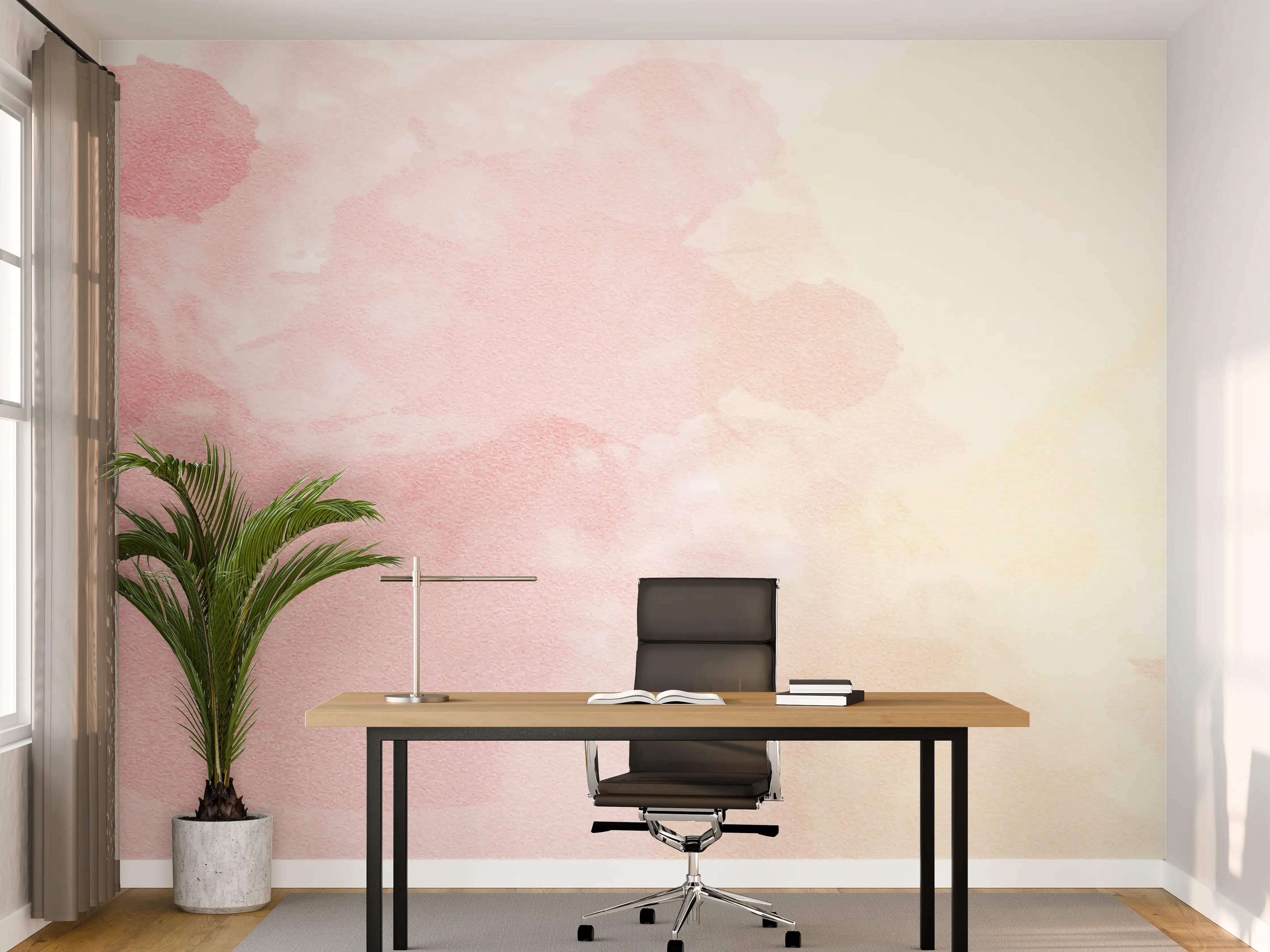 Büro Wandgestaltung - Zarte Rosé-Wasserfarb-Deko
