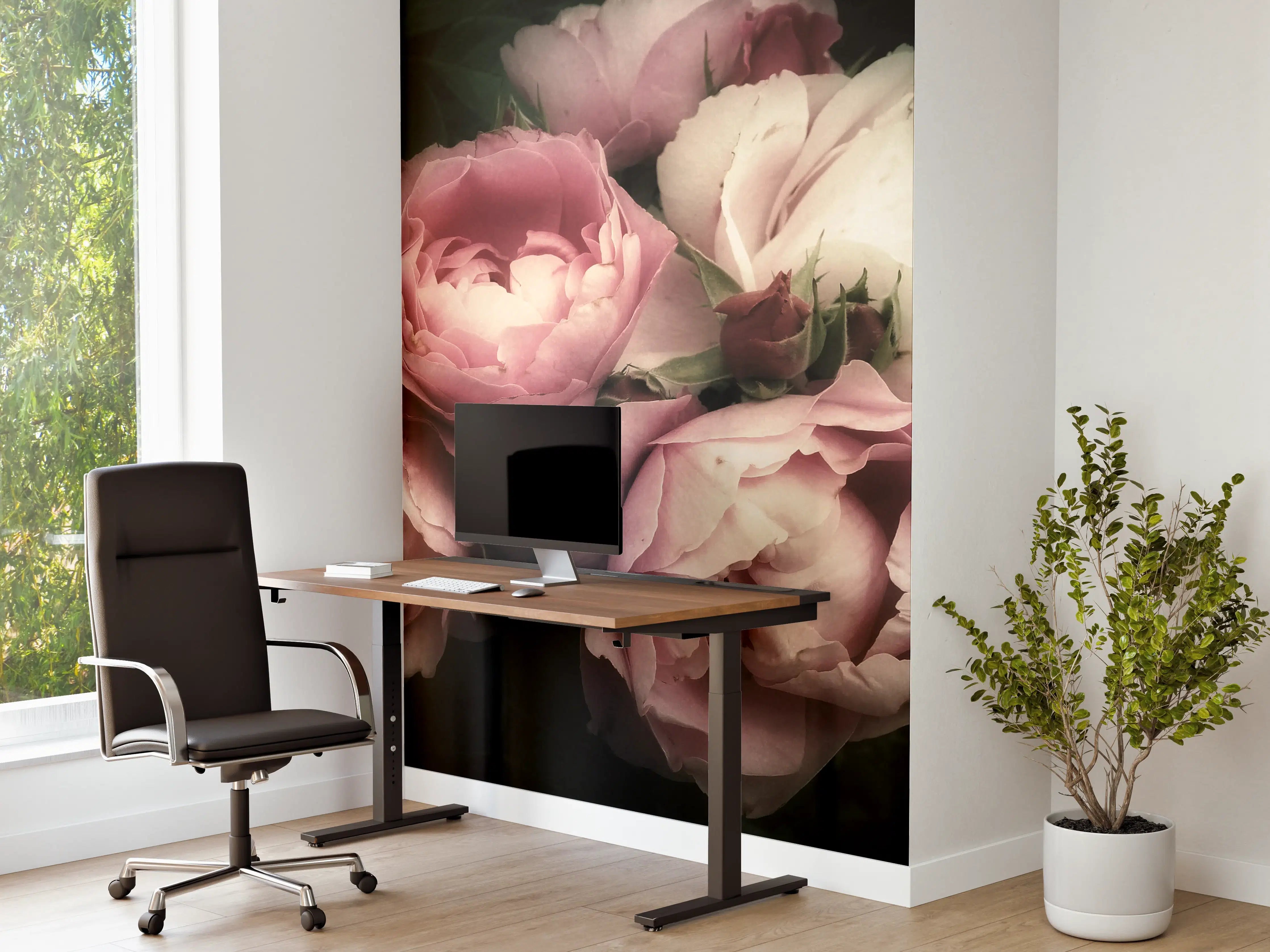 Büro Wandgestaltung - Zarte Rosen in Pastellfarben