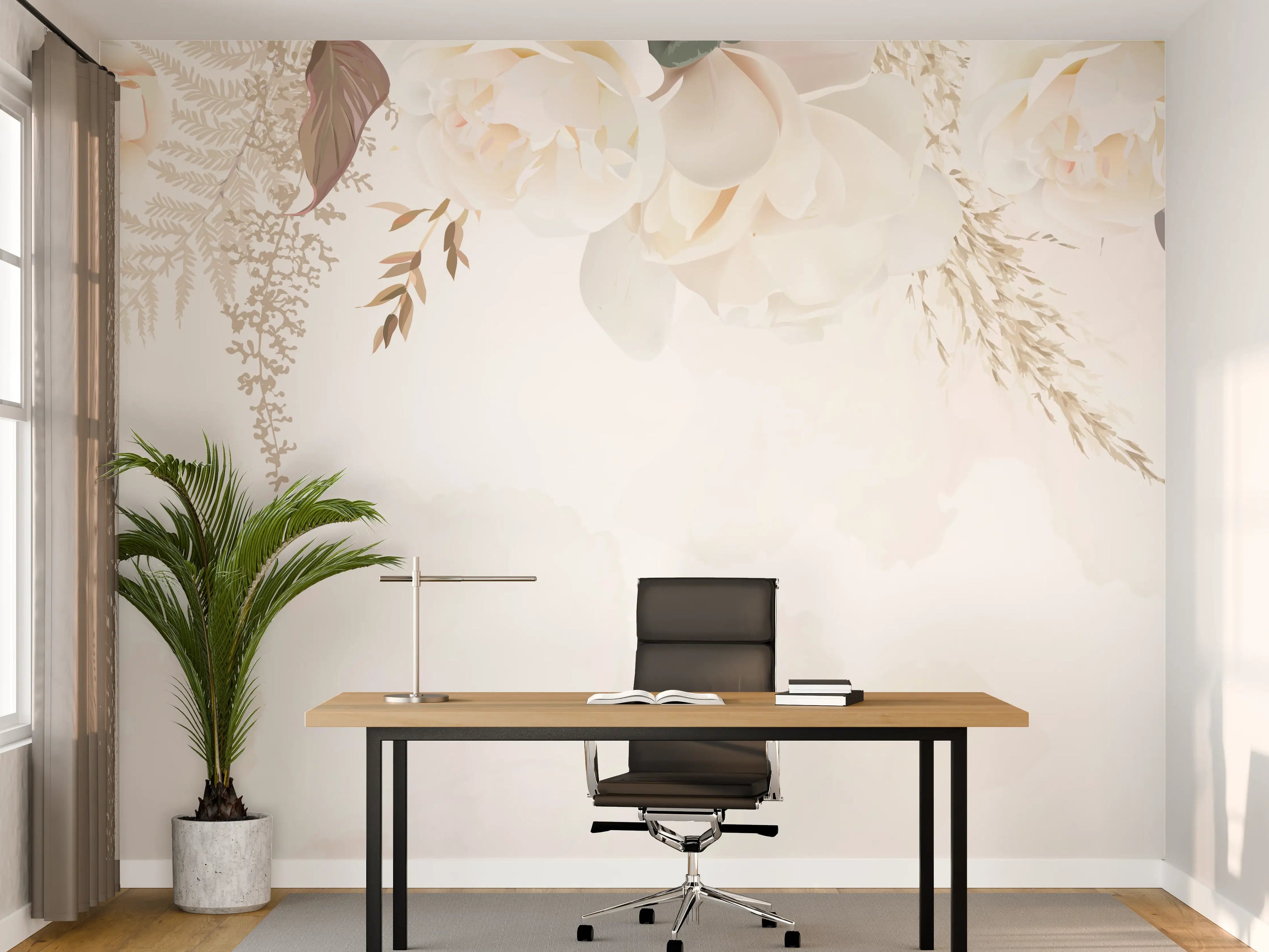 Büro Wandgestaltung - Zarte weiße Blumen und Naturdetails