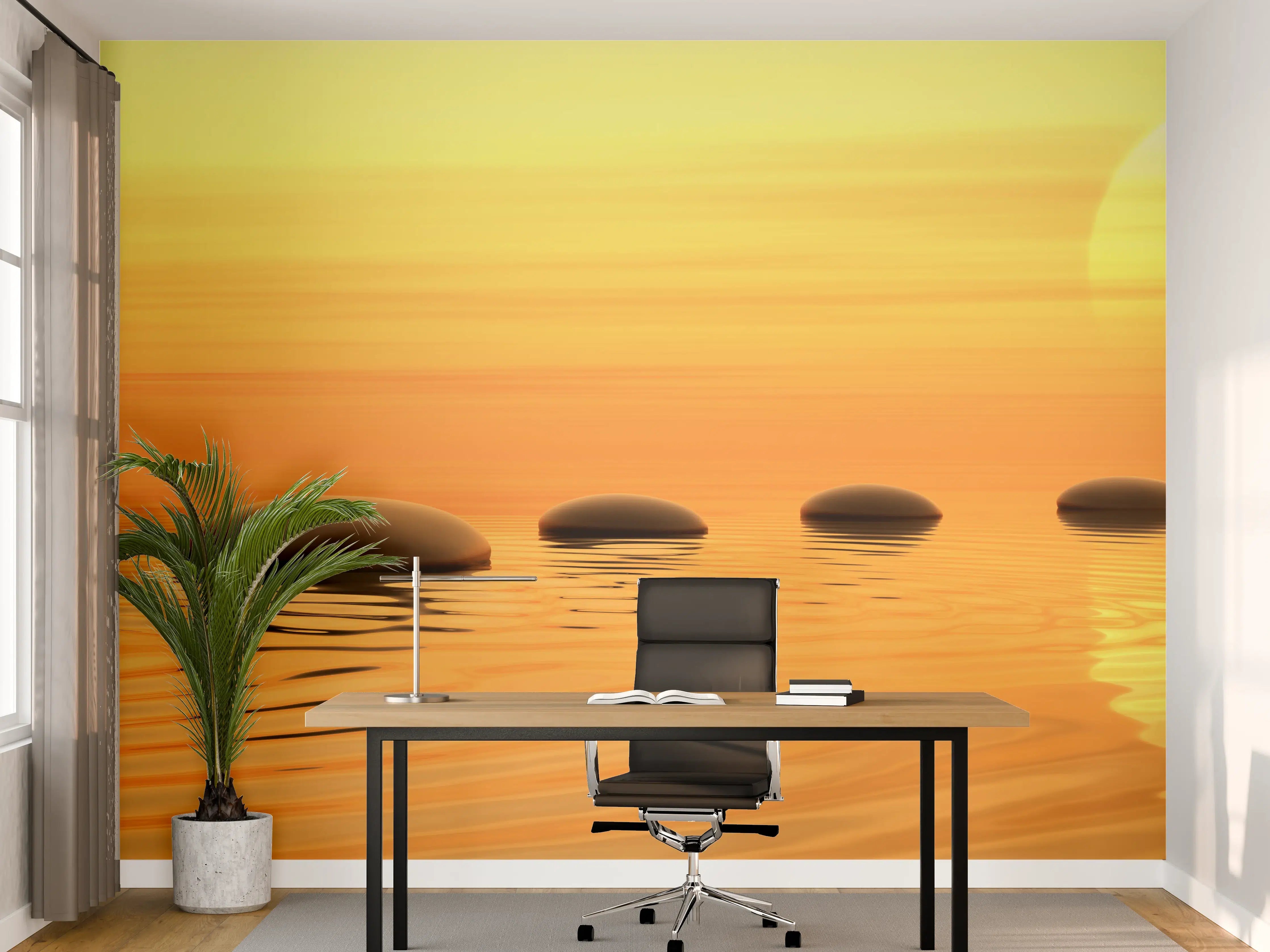 Büro Wandgestaltung - Zen-Pfad aus Steinen bei endlosem Sonnenuntergang 