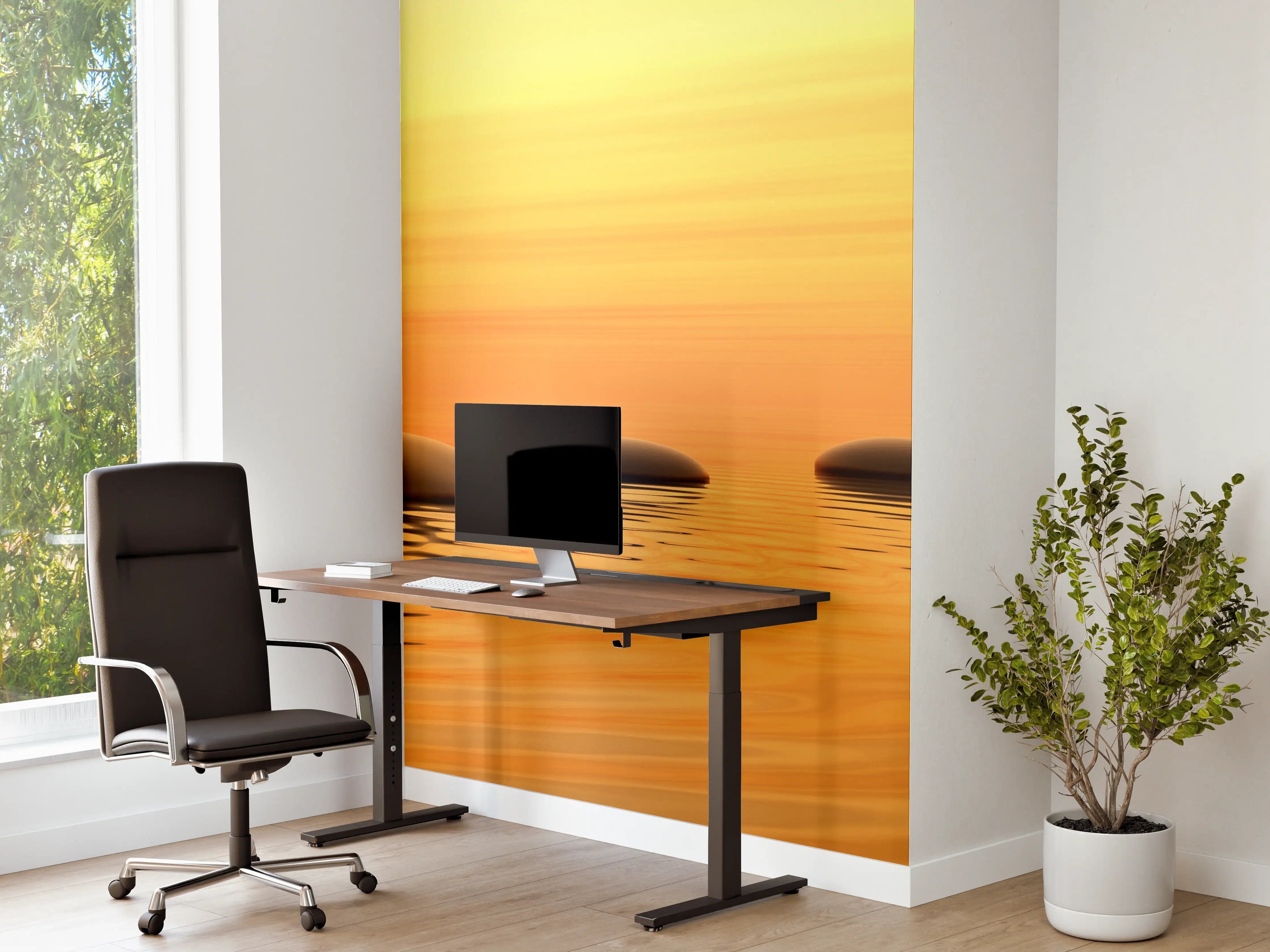 Büro Wandgestaltung - Zen-Pfad aus Steinen bei endlosem Sonnenuntergang 