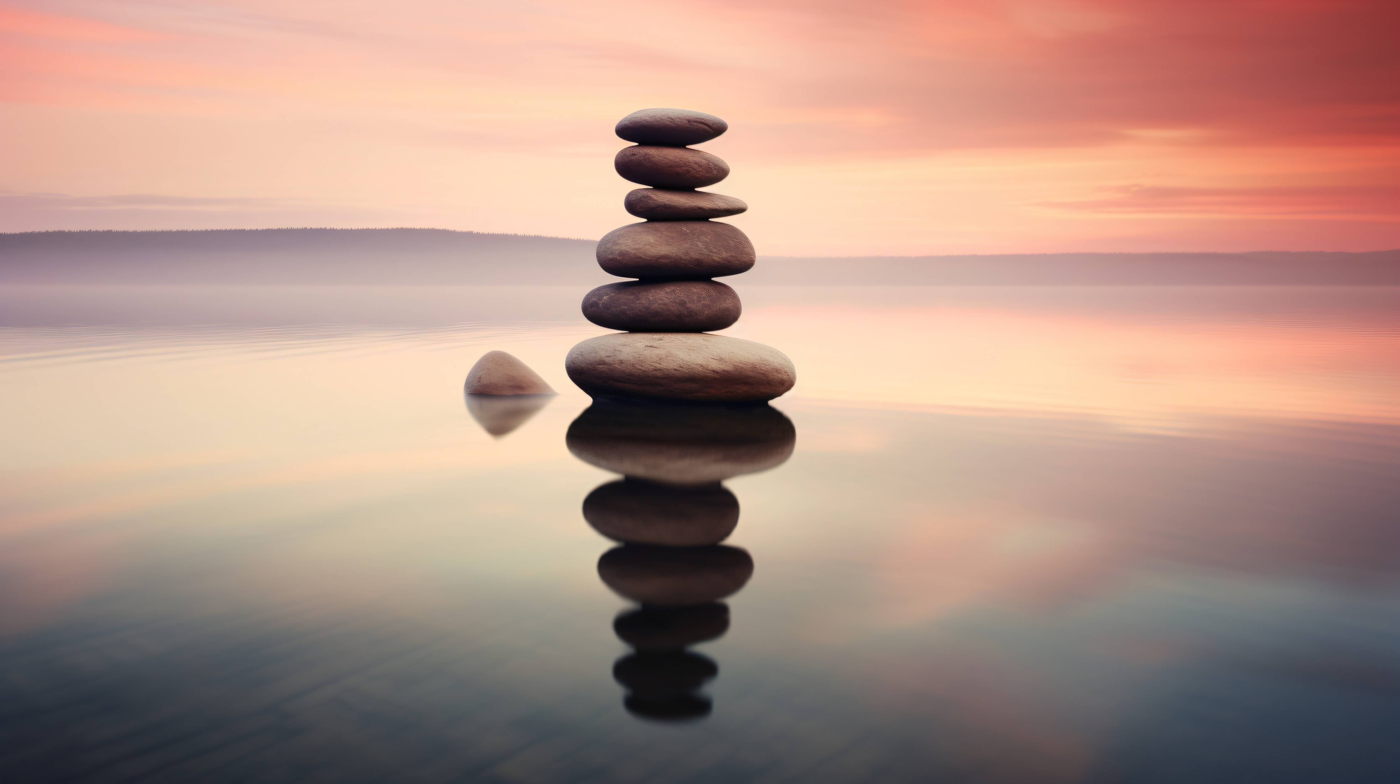 Büro Wandgestaltung-Zen-Steine am rosa Sonnenuntergang