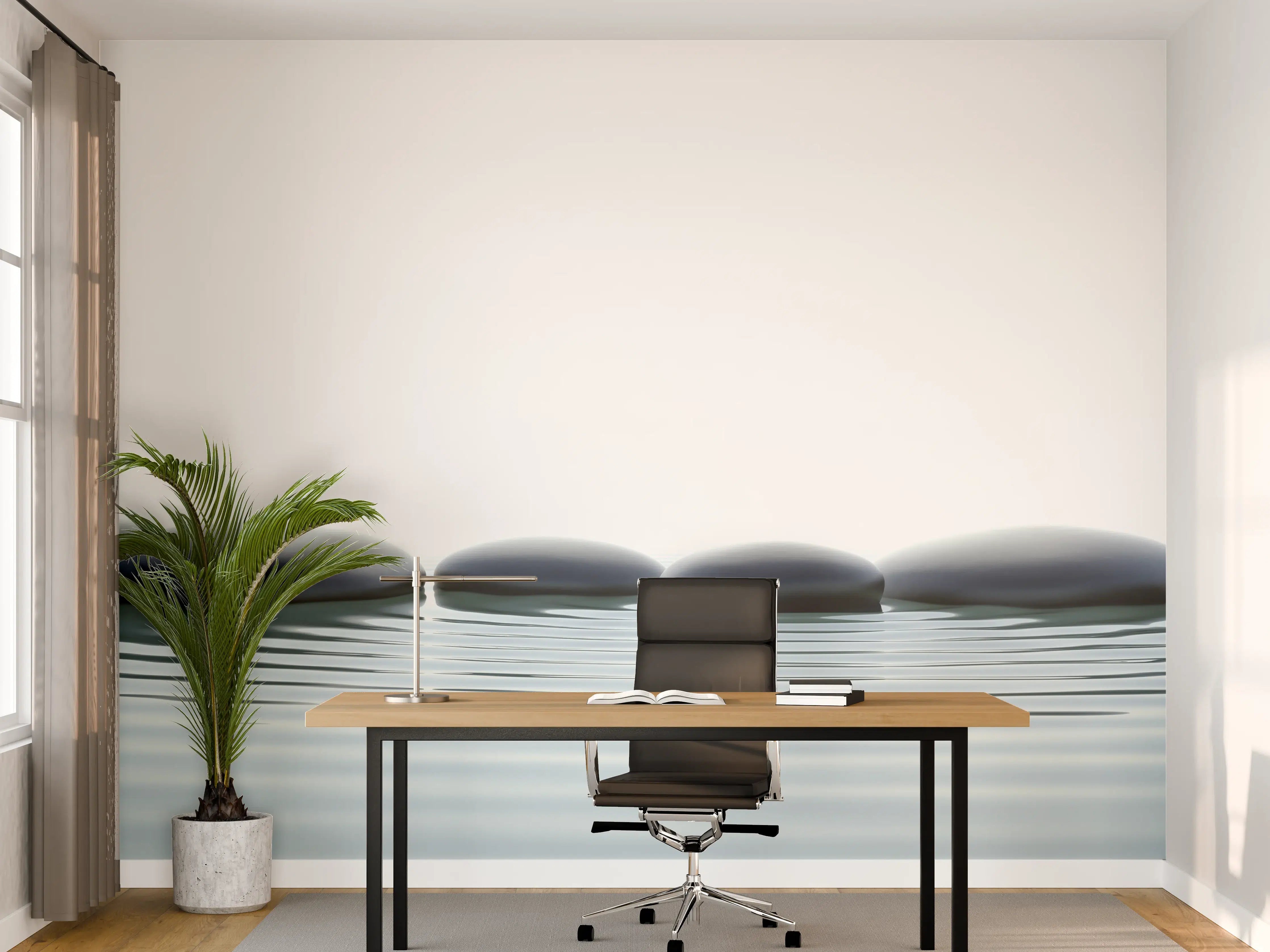 Büro Wandgestaltung - Zen-Steine im Wasser mit Wellen