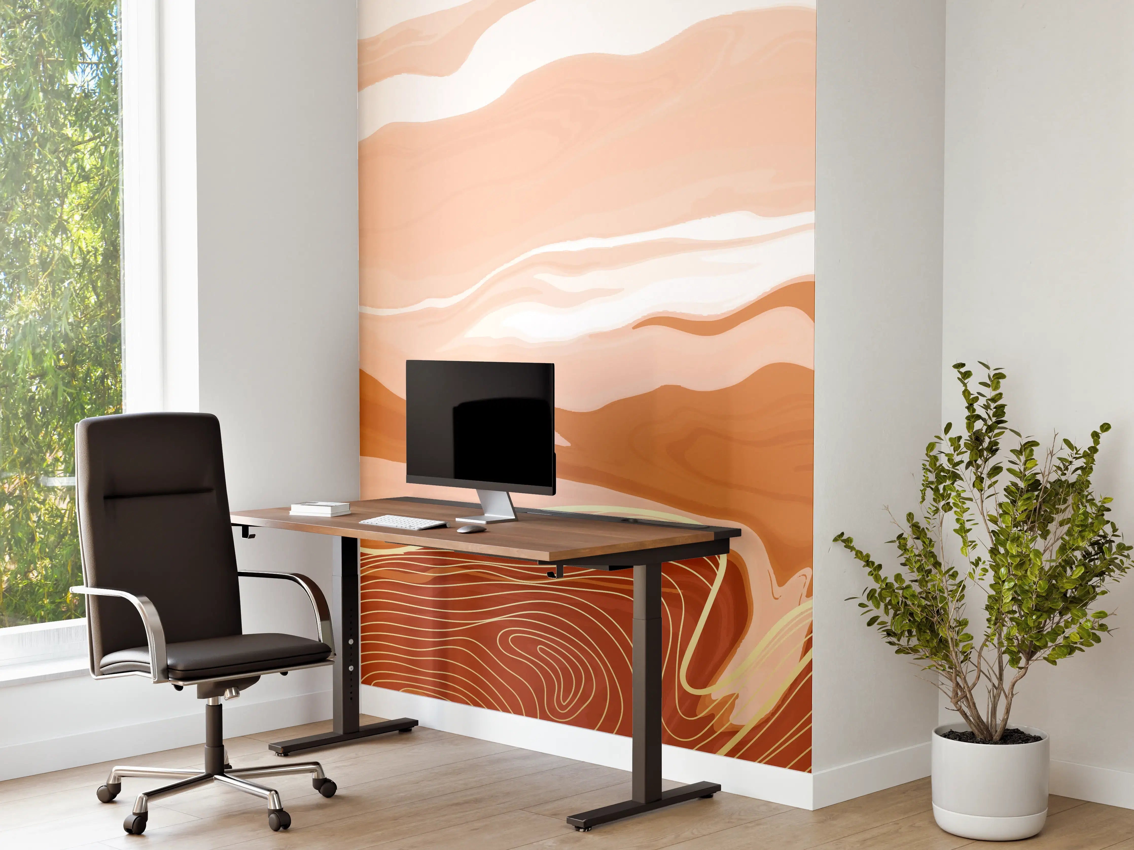 Büro Wandgestaltung - "Feine Grautöne in abstrakter Erdlinienkunst"