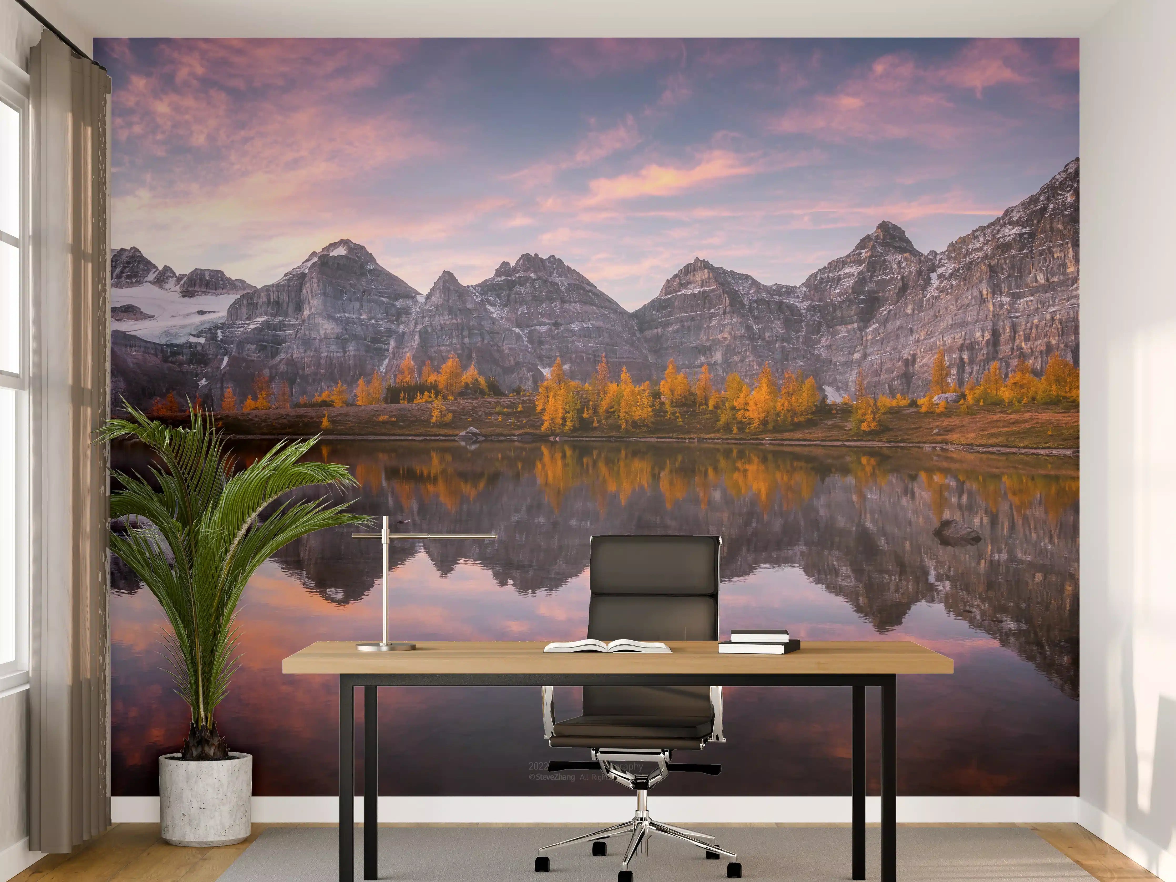 Büro Wandgestaltung - "Moderne Blumenmuster Leinwandbild in Blau und Grün - Handgemalt"