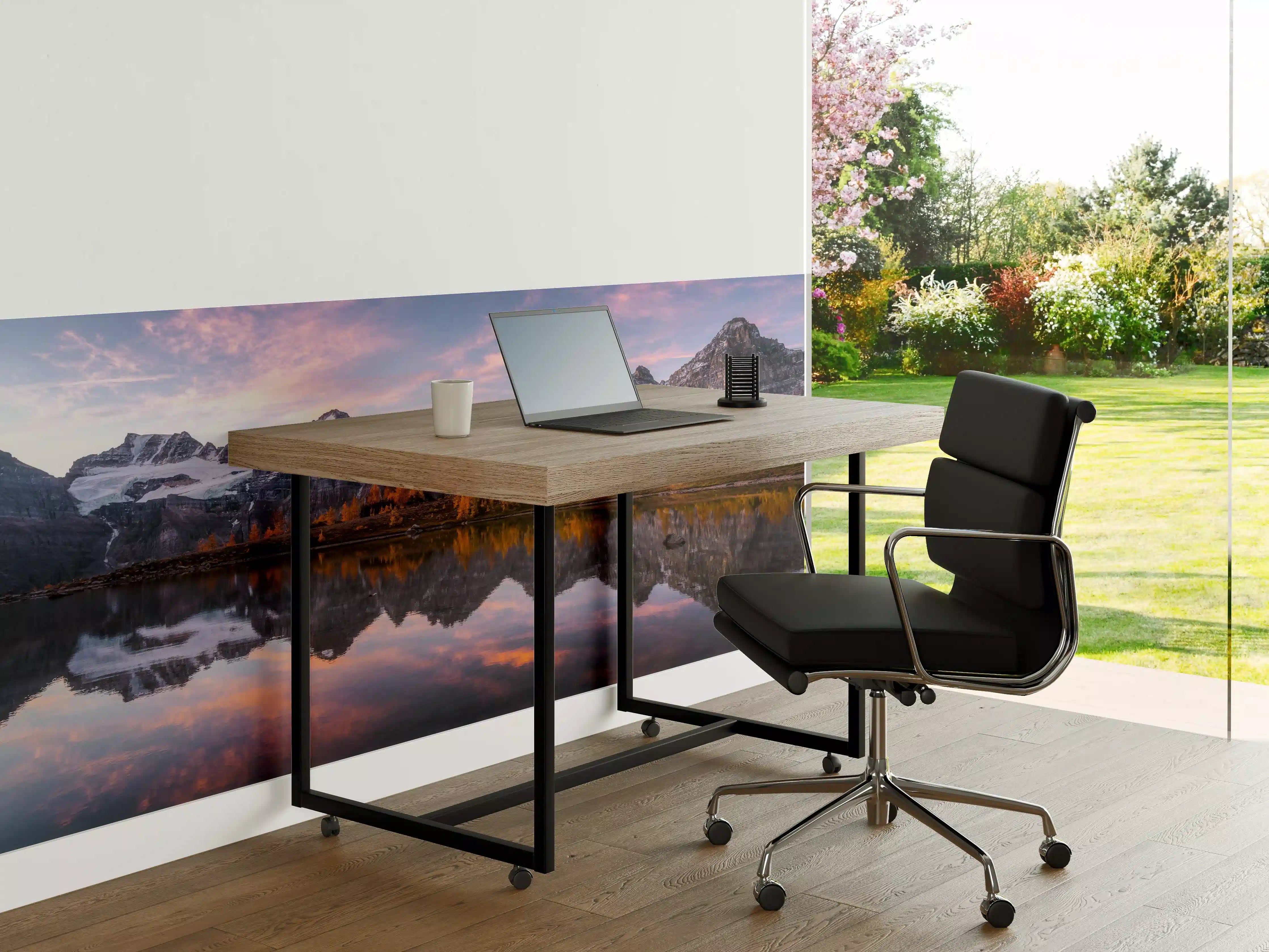 Büro Wandgestaltung - "Moderne Blumenmuster Leinwandbild in Blau und Grün - Handgemalt"