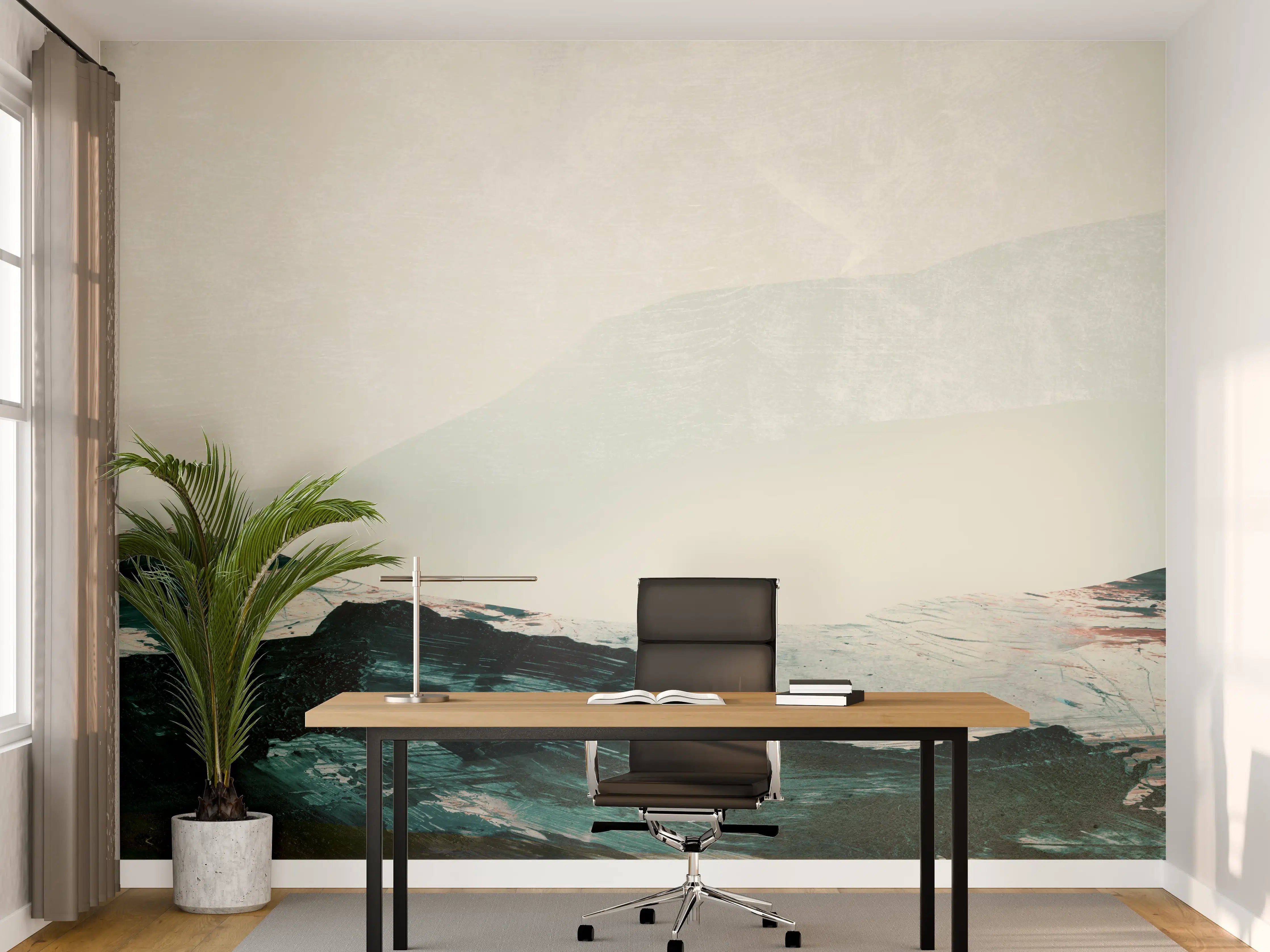 Büro Wandgestaltung - "Moderner Schreibtisch aus Eiche mit schwarzem Metallgestell"