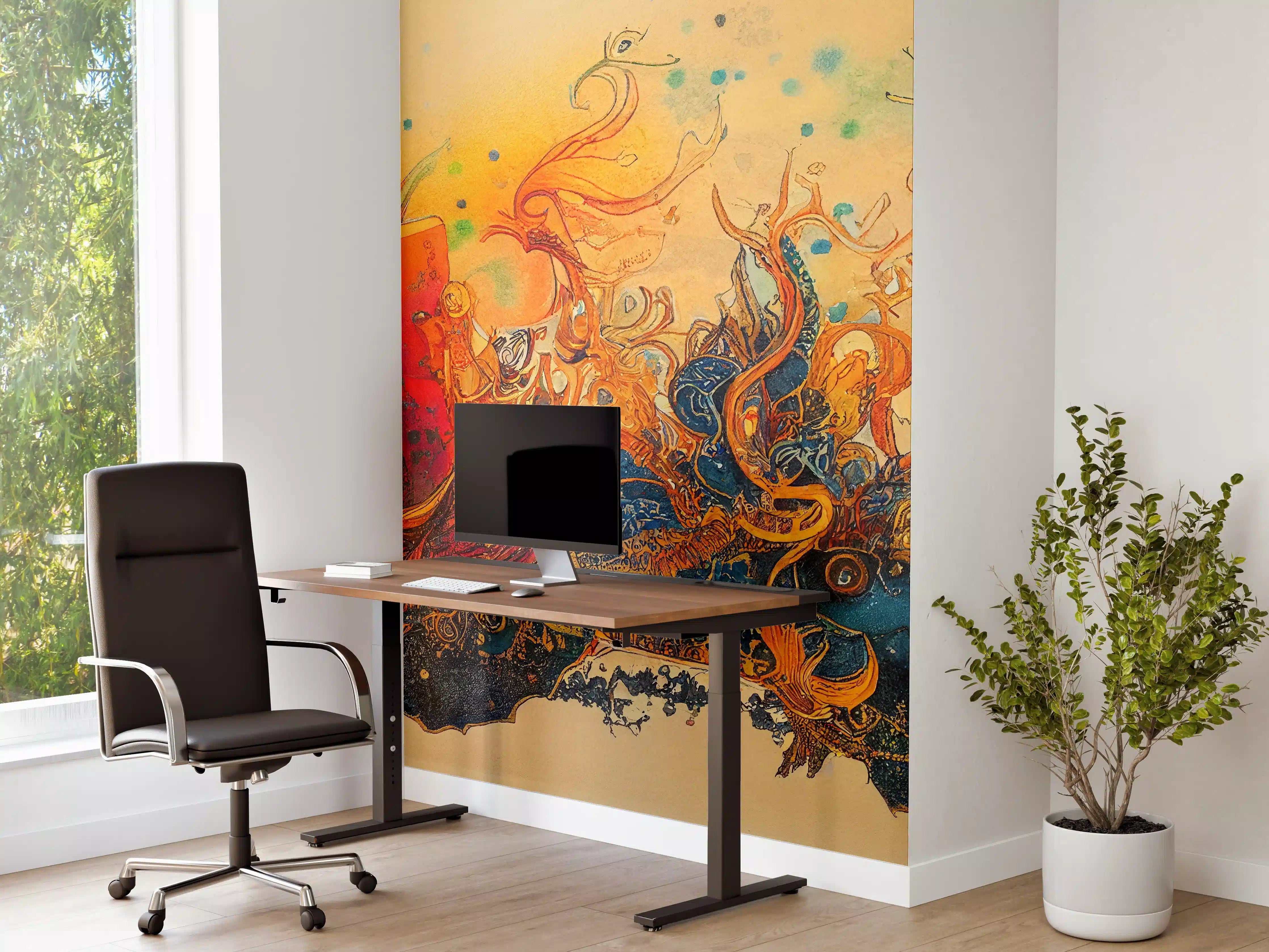 Büro Wandgestaltung - abstrakte bunte Aquarell-Design Illustration