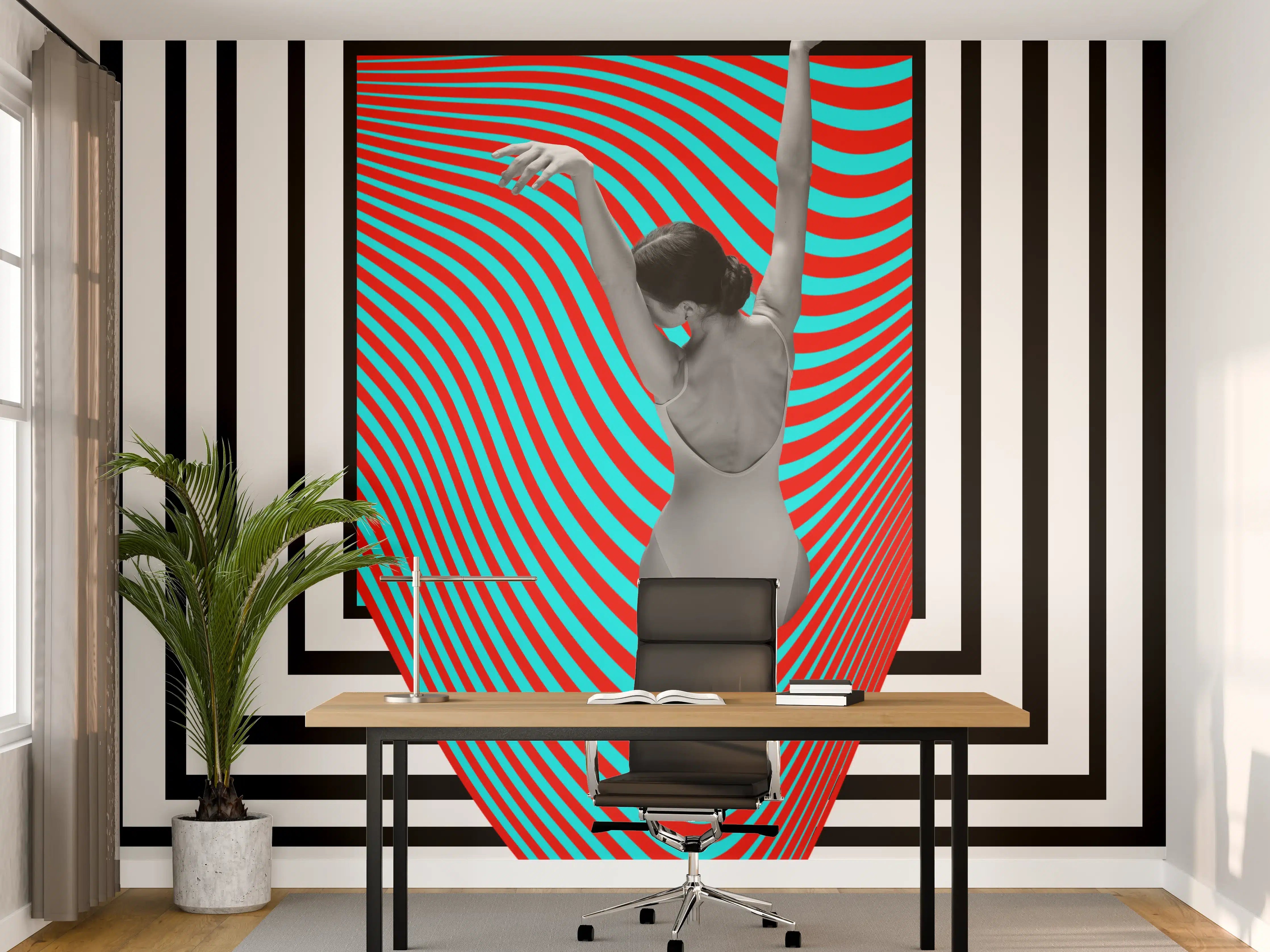 Büro Wandgestaltung - ästhetische Kunstkollage mit Model