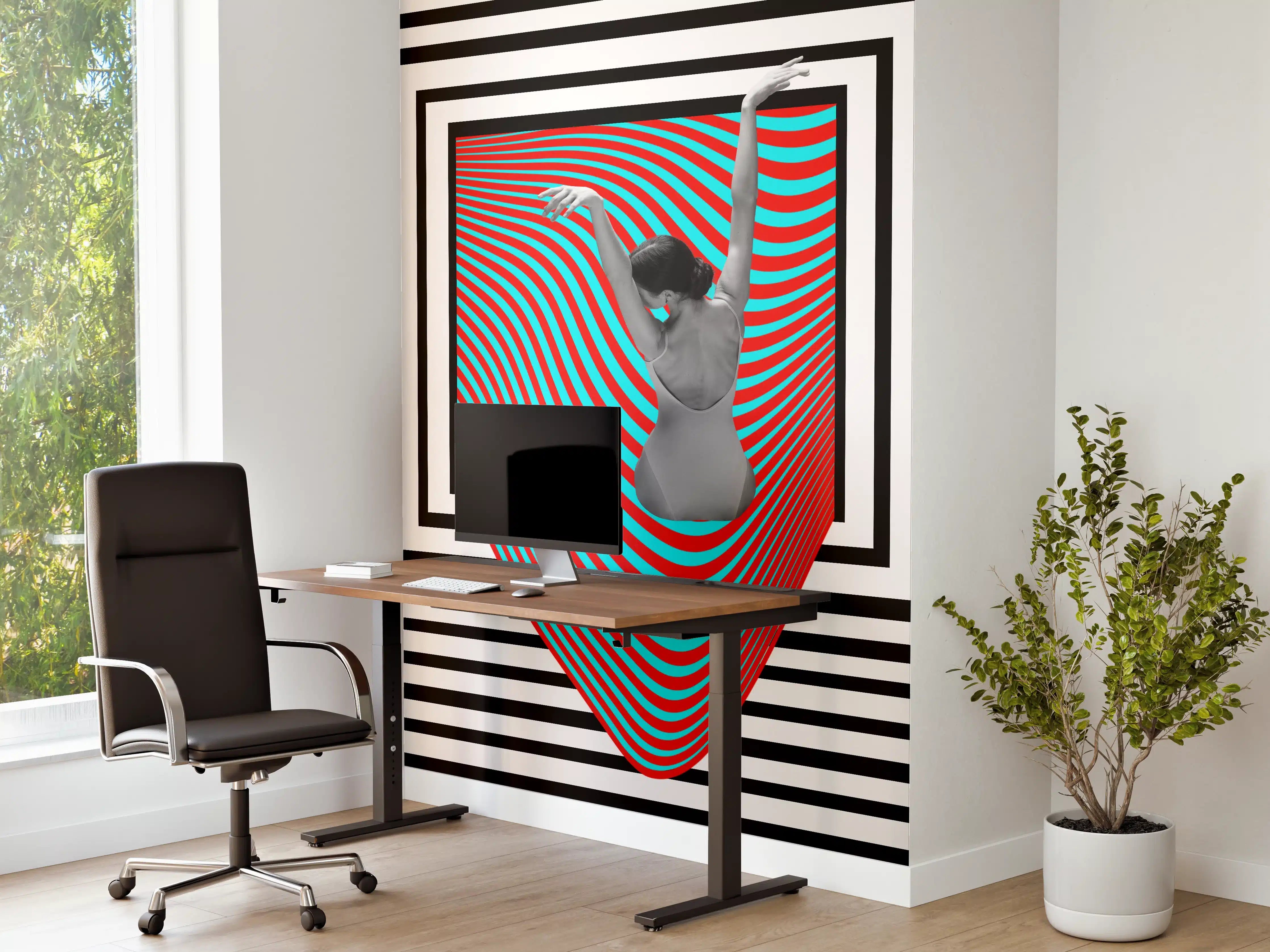Büro Wandgestaltung - ästhetische Kunstkollage mit Model