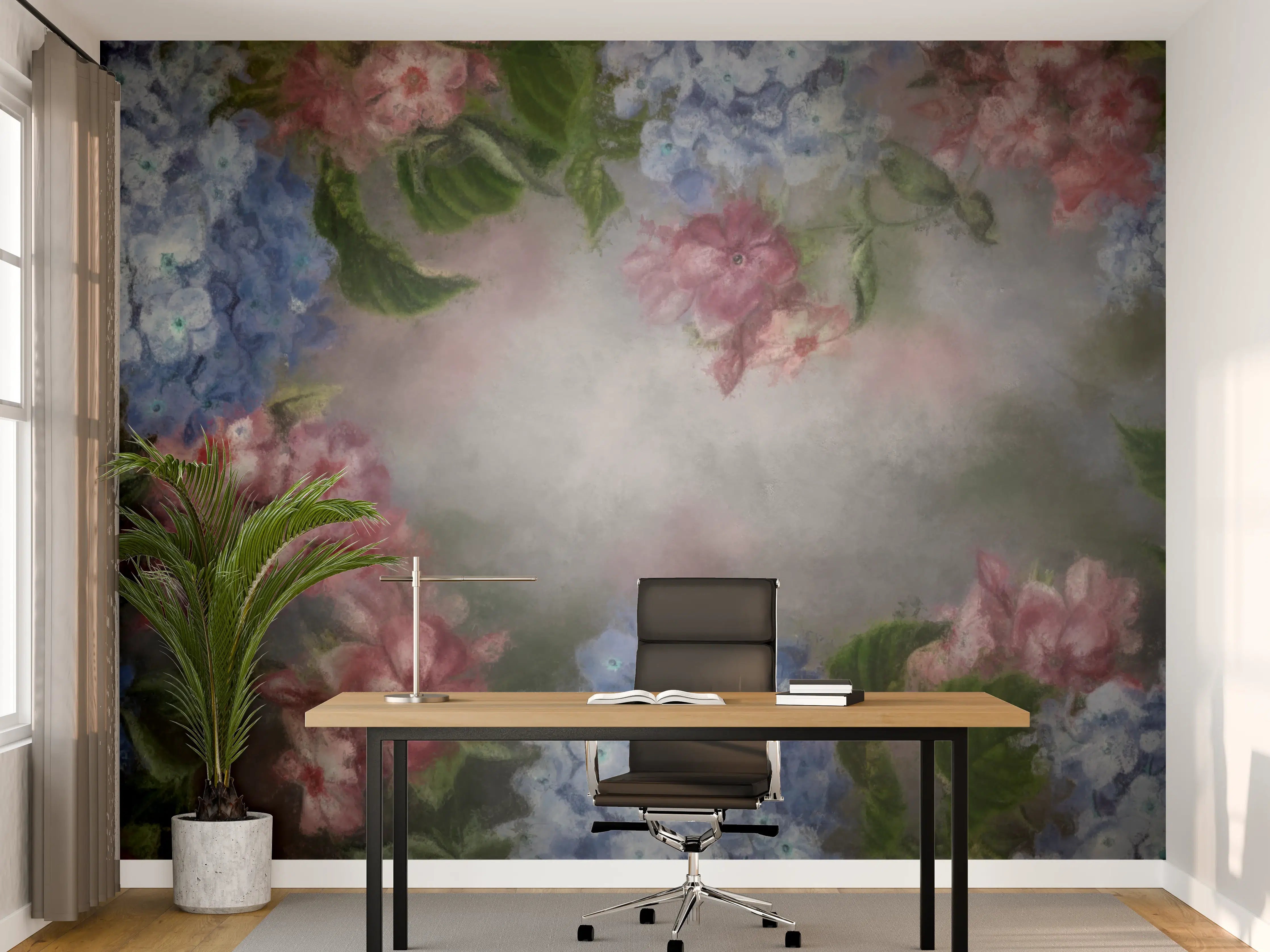 Büro Wandgestaltung - antiquarisches Blumengemälde