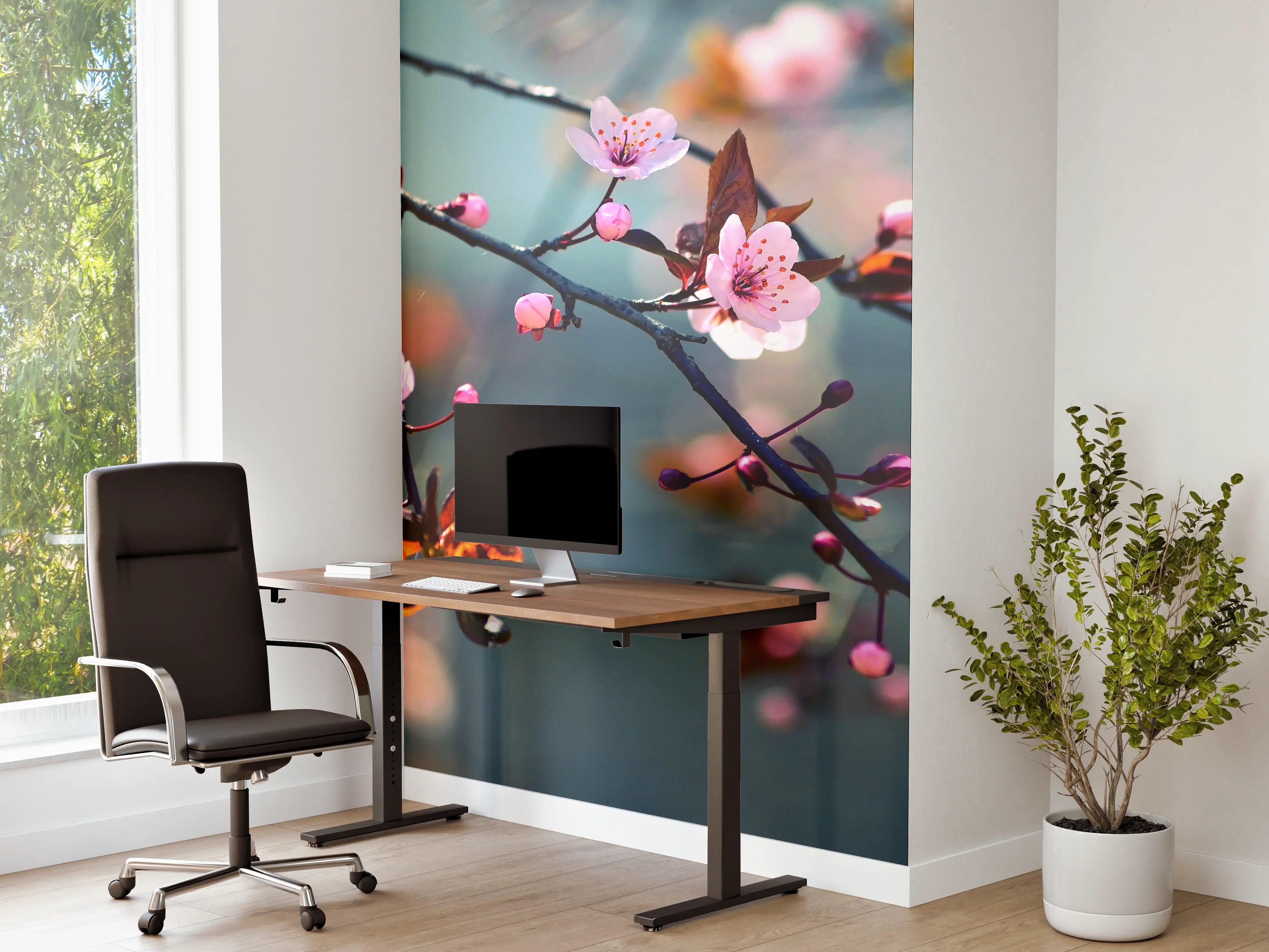 Büro Wandgestaltung - blühender japanischer Kirchblütenbaum