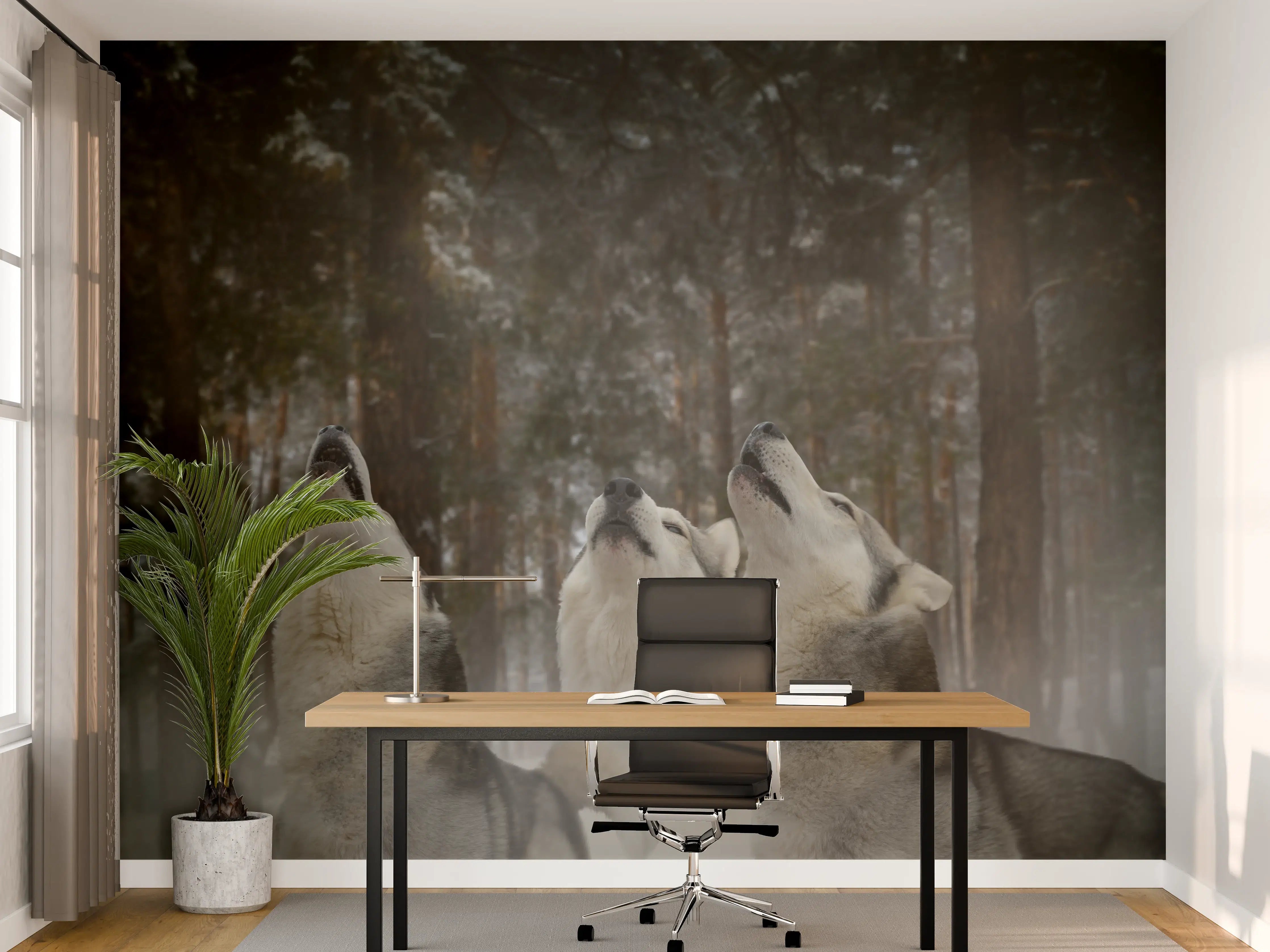 Büro Wandgestaltung - drei heulende Wölfe