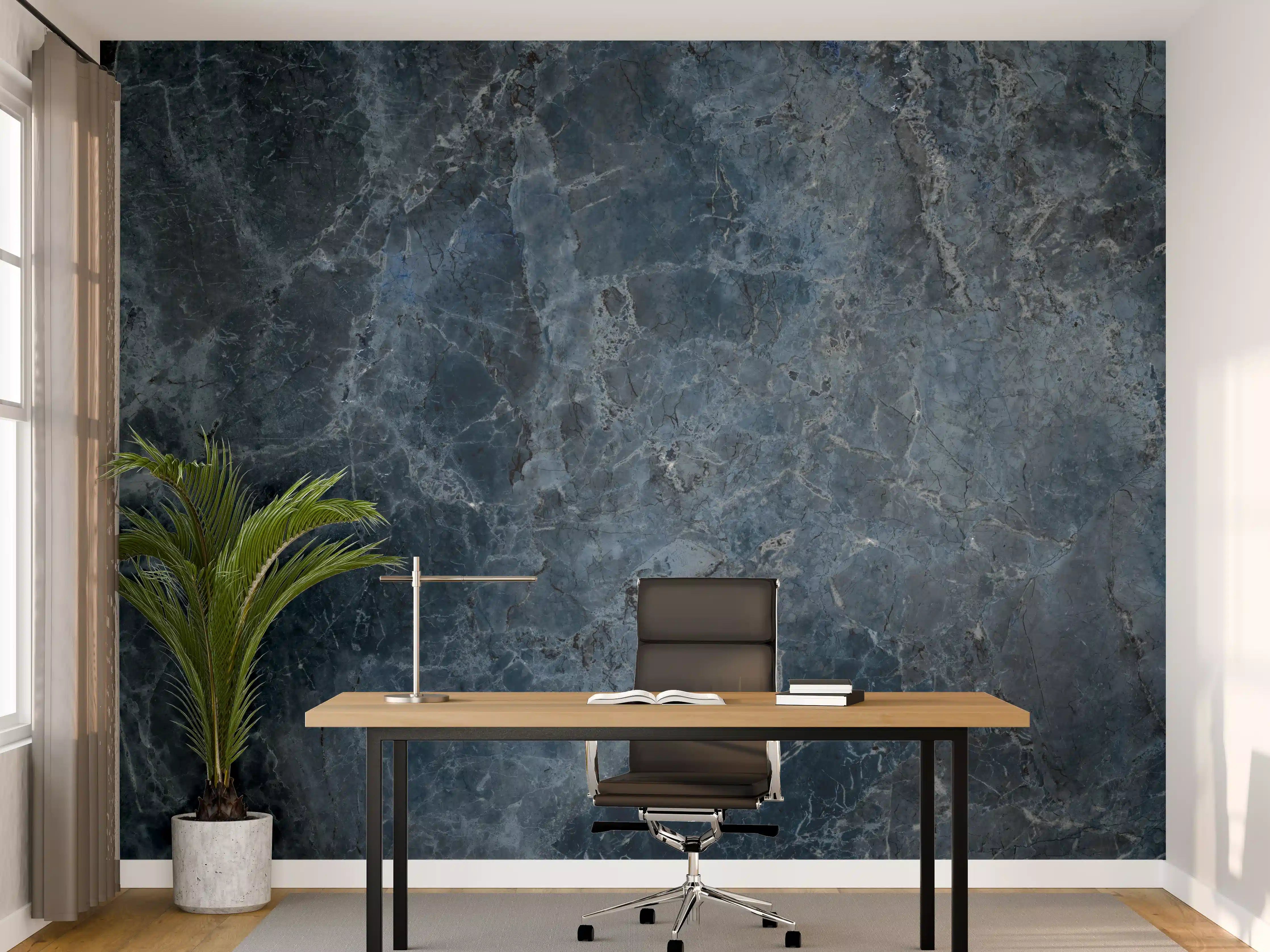 Büro Wandgestaltung - dunkelblaue Marmor Steinstruktur