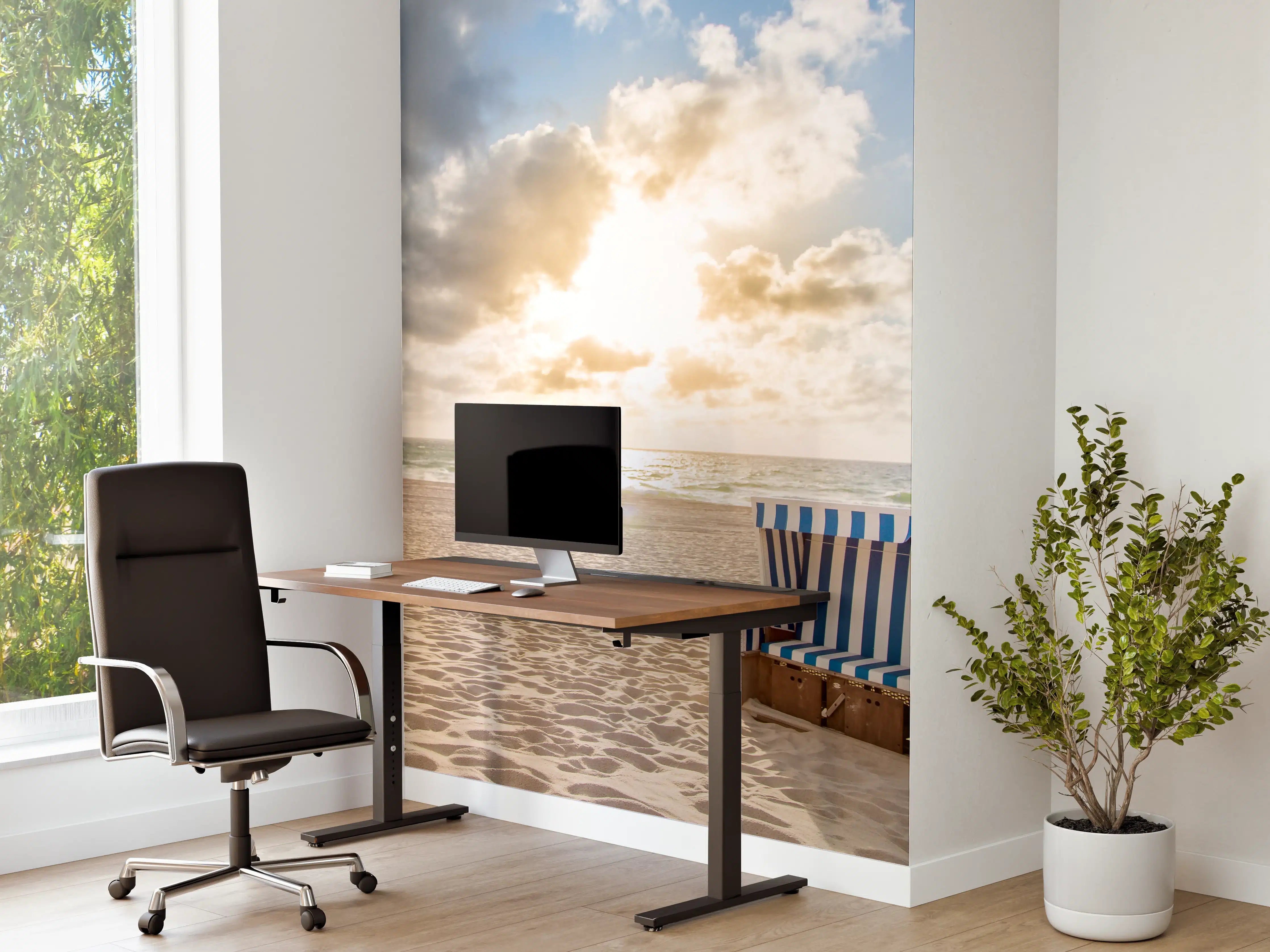 Büro Wandgestaltung - einzelner Strandkorb an der Nordsee