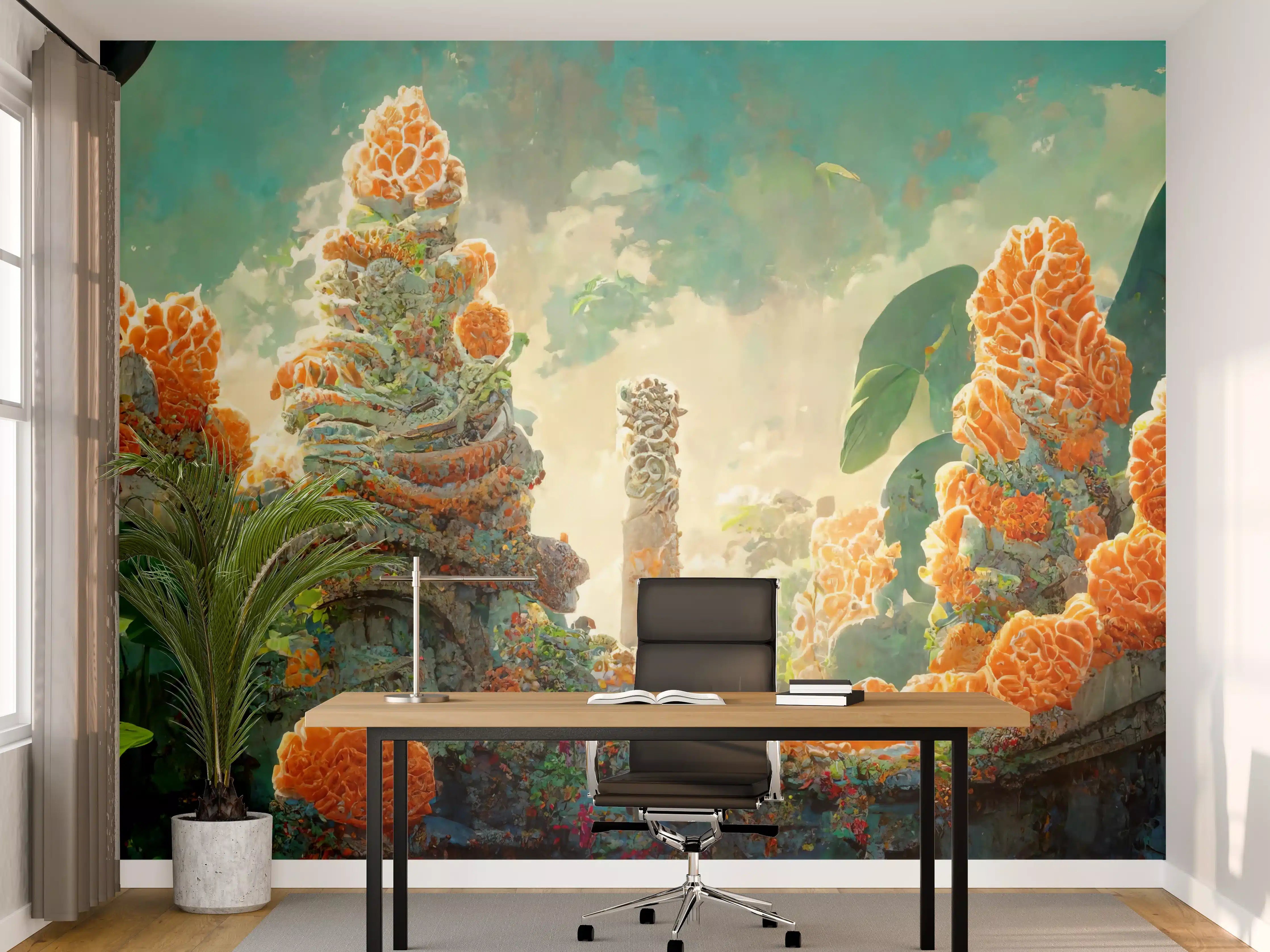 Büro Wandgestaltung - gelbe Blumen