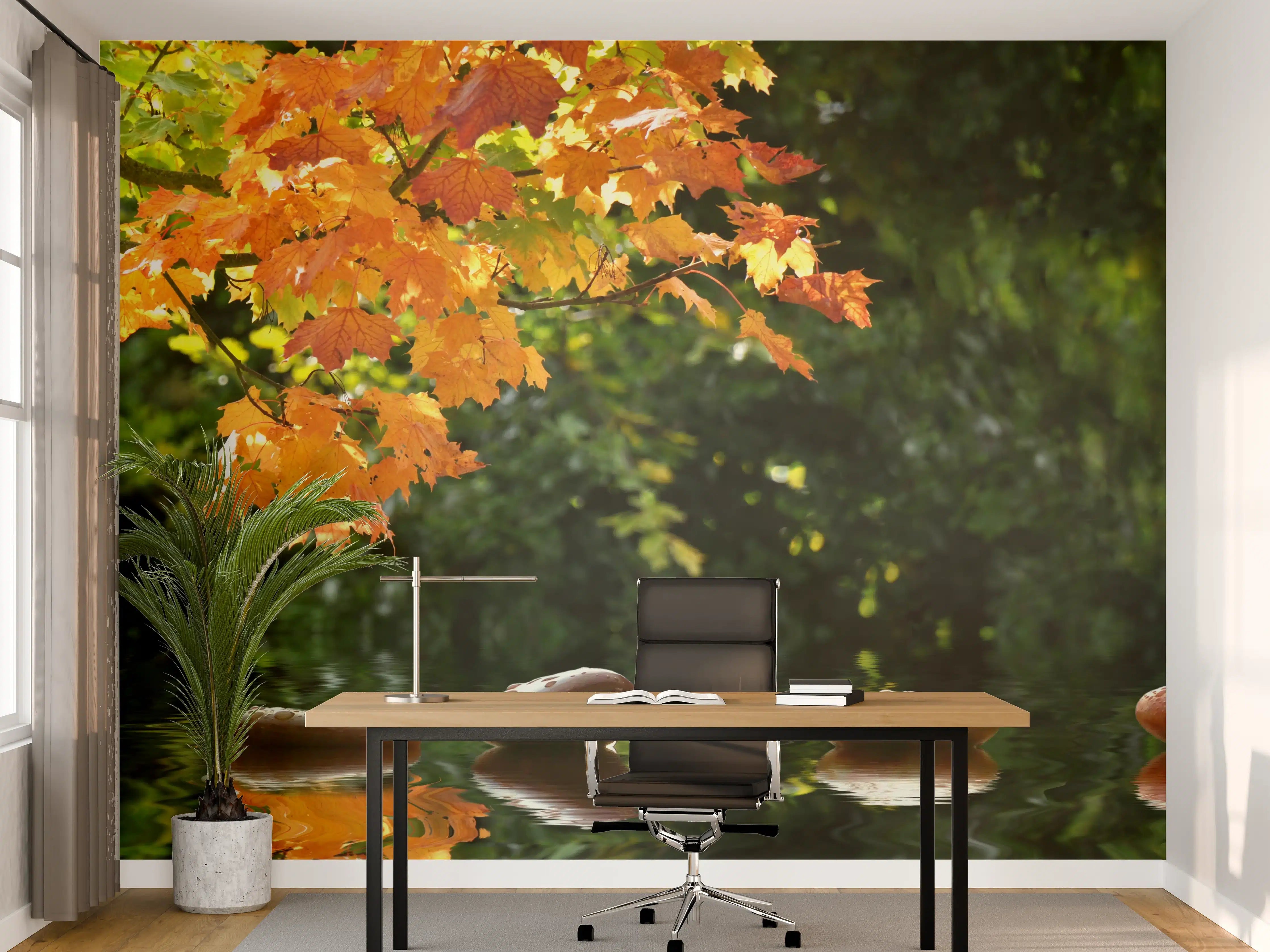 Büro Wandgestaltung - kraftvolle Steine im Teich